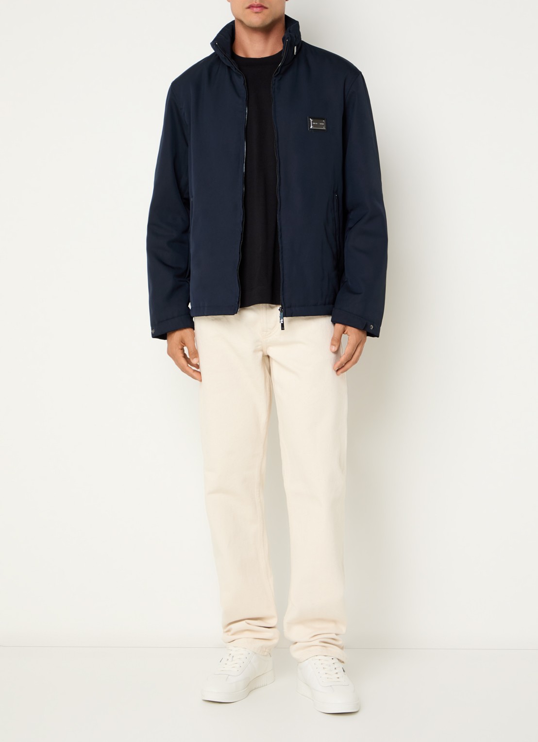 Armani Softshell jack met opbergbare capuchon en ritszakken - voorkant 2 donkerblauw