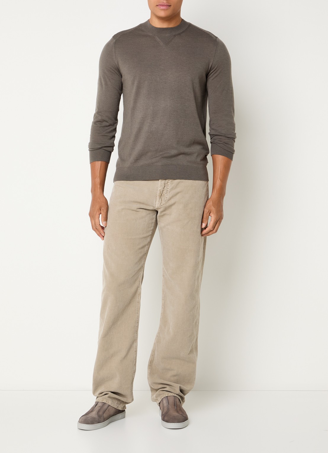 Armani Straight fit chino van corduroy  - voorkant 2 beige