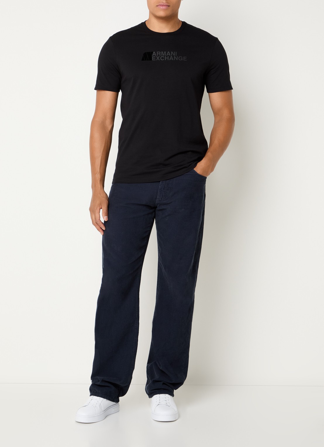 Armani Straight fit chino van corduroy  - voorkant 2 donkerblauw