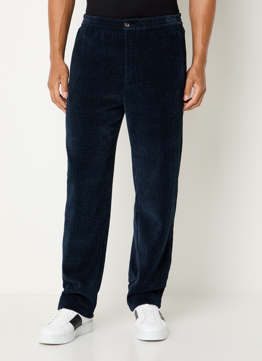 Armani Straight fit chino van corduroy - detail donkerblauw
