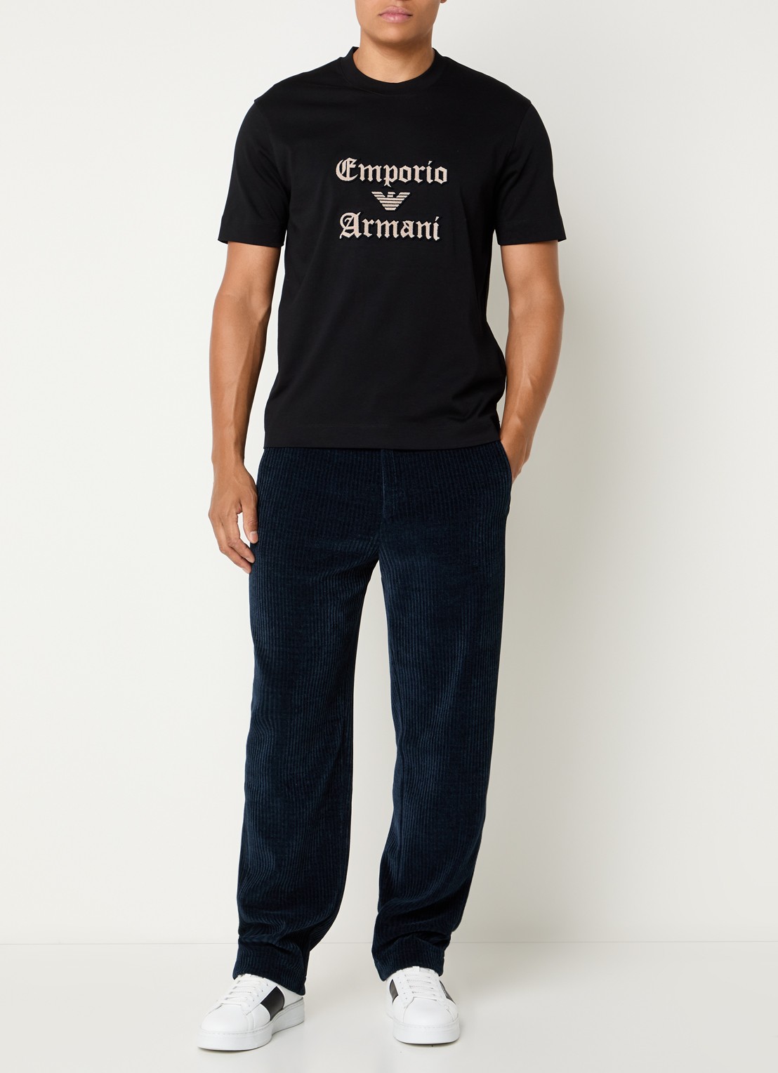 Armani Straight fit chino van corduroy - voorkant 5 donkerblauw