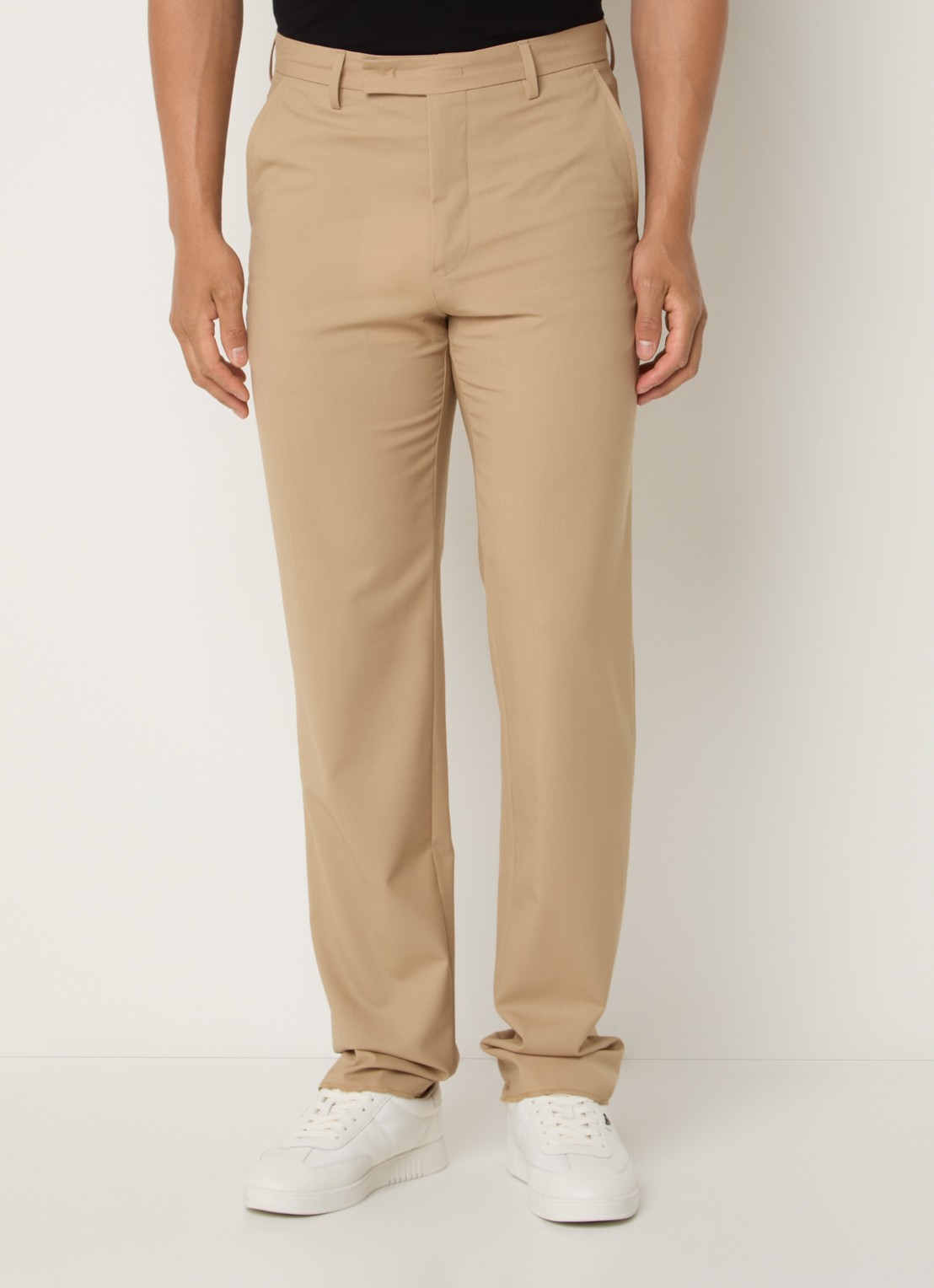 Armani Straight fit pantalon van scheerwol met steekzakken - detail 3 beige