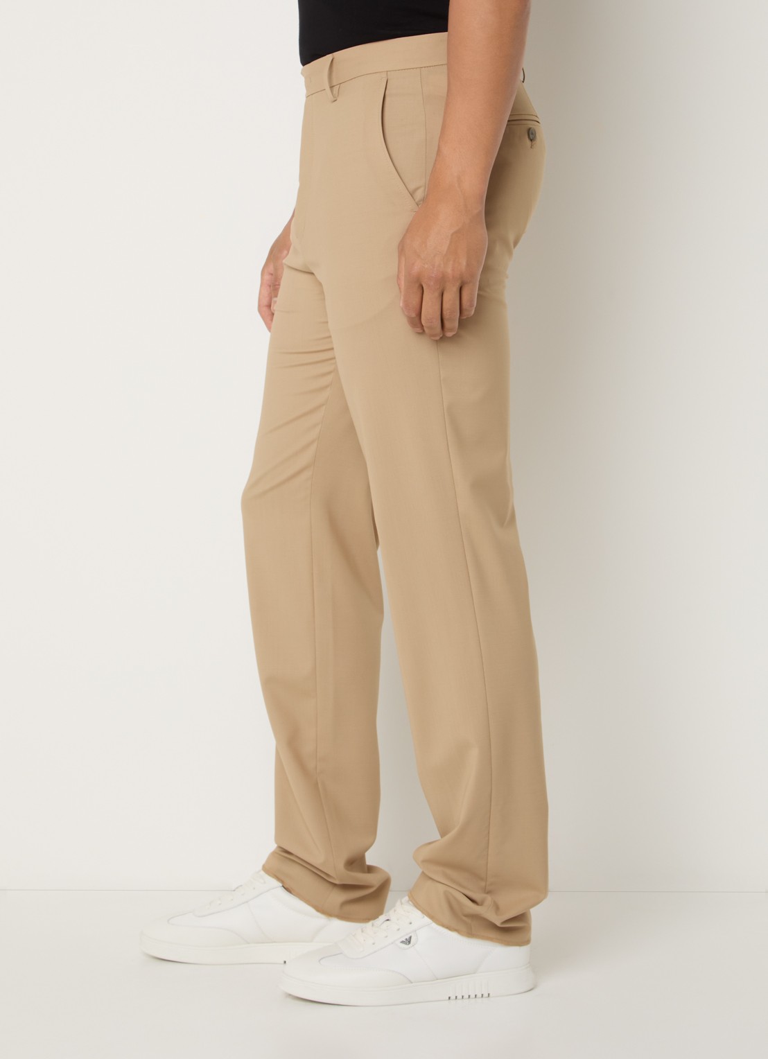 Armani Straight fit pantalon van scheerwol met steekzakken - detail 4 beige