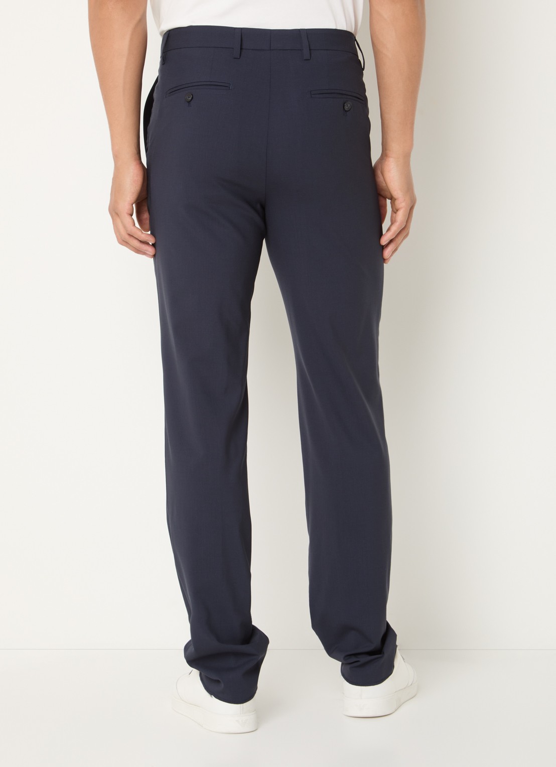 Armani Straight fit pantalon van scheerwol met steekzakken - achterkant donkerblauw