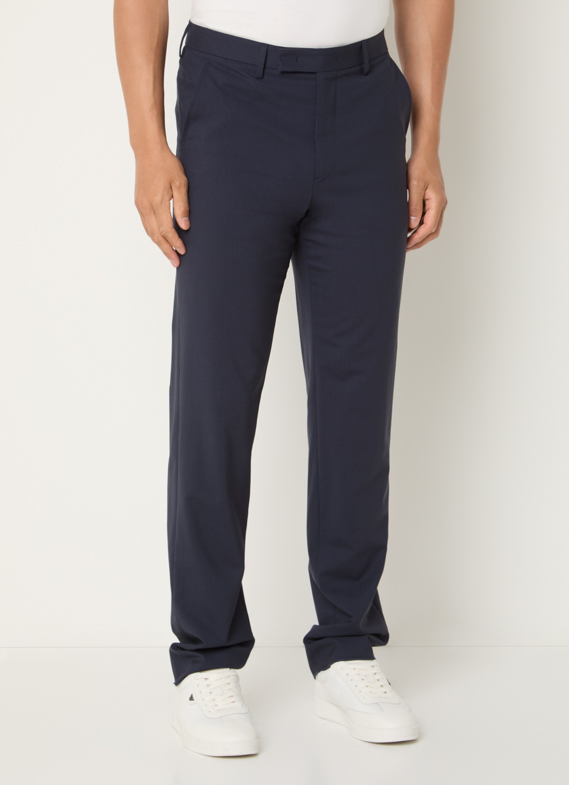 Armani Straight fit pantalon van scheerwol met steekzakken - detail 2 donkerblauw