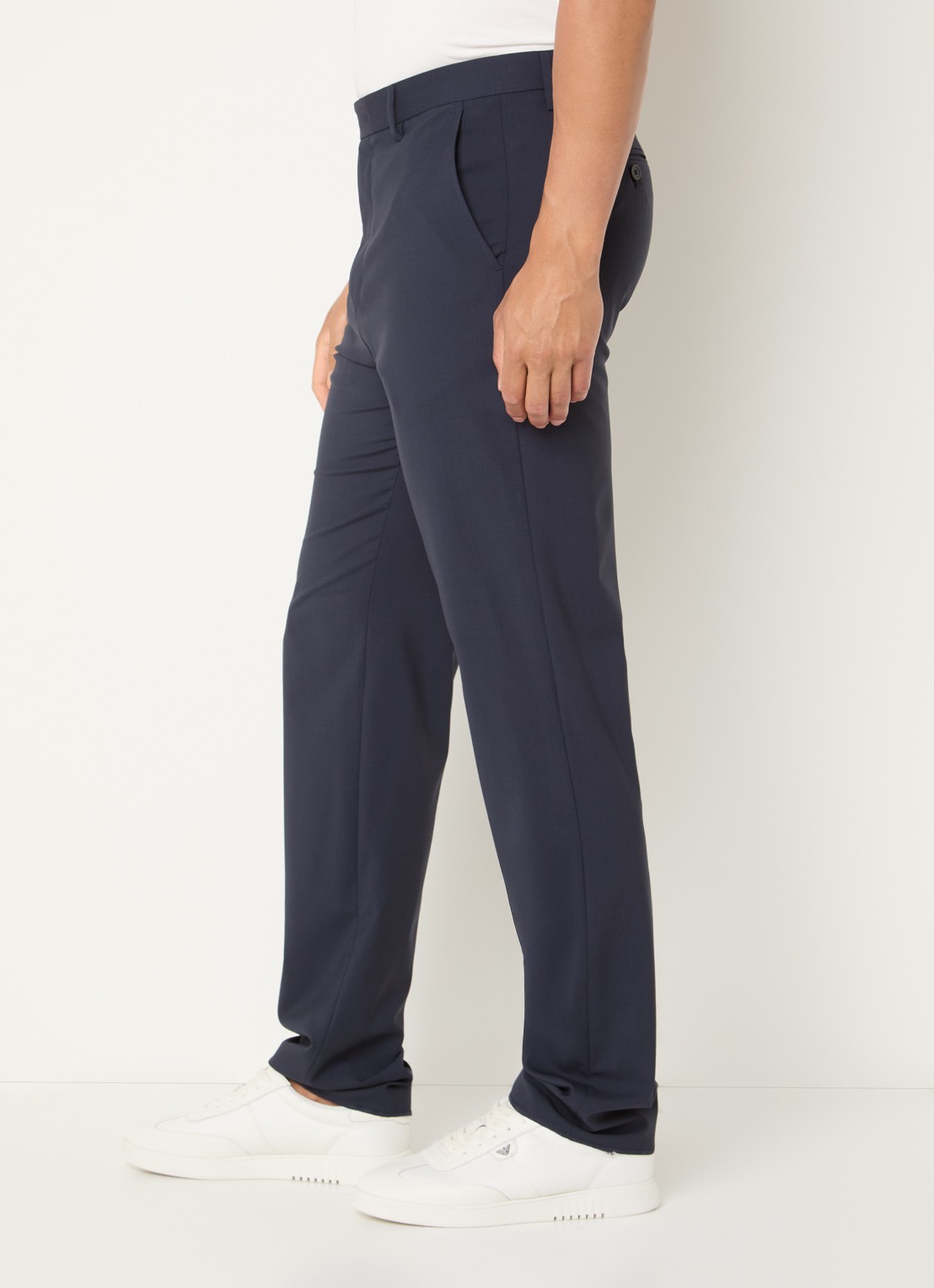 Armani Straight fit pantalon van scheerwol met steekzakken - detail 3 donkerblauw