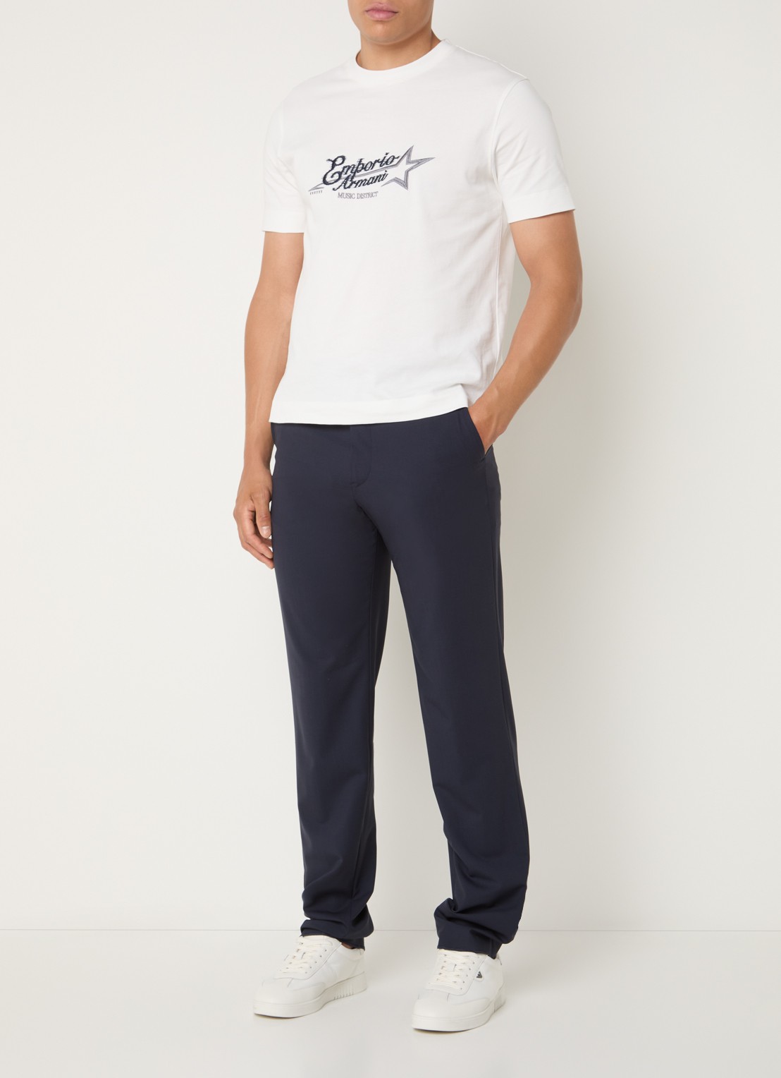 Armani Straight fit pantalon van scheerwol met steekzakken - voorkant 5 donkerblauw