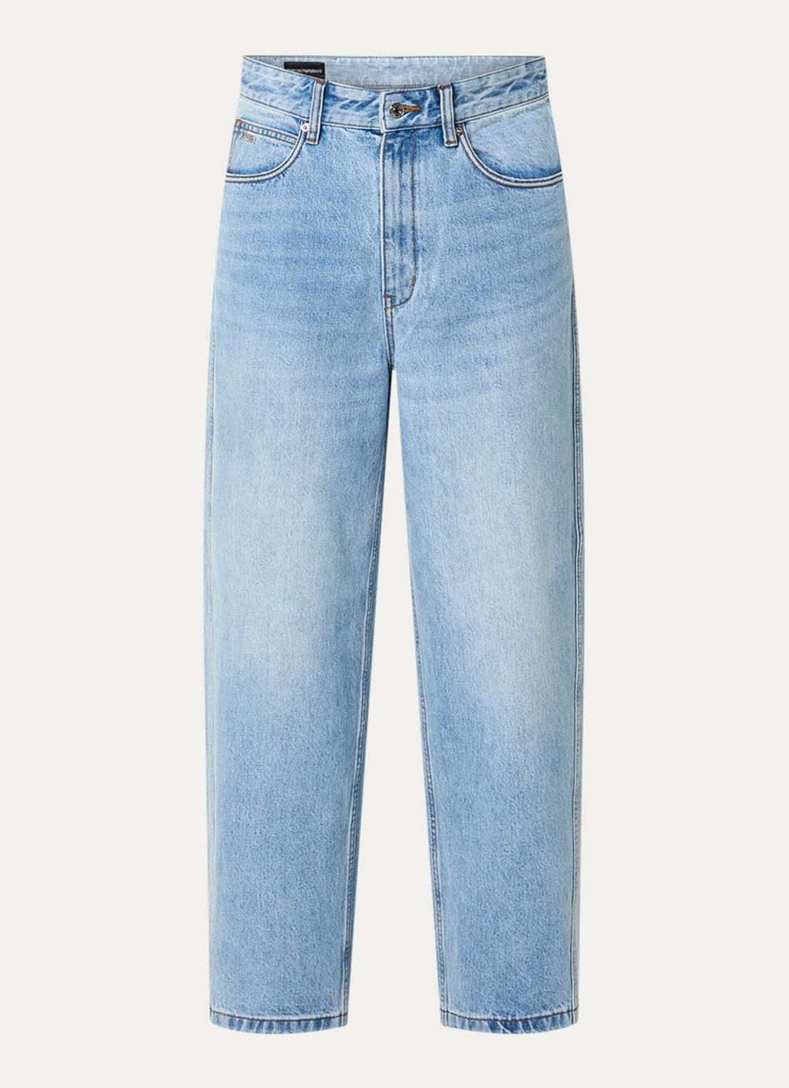 Armani Straight leg jeans met lichte wassing - voorkant lichtblauw
