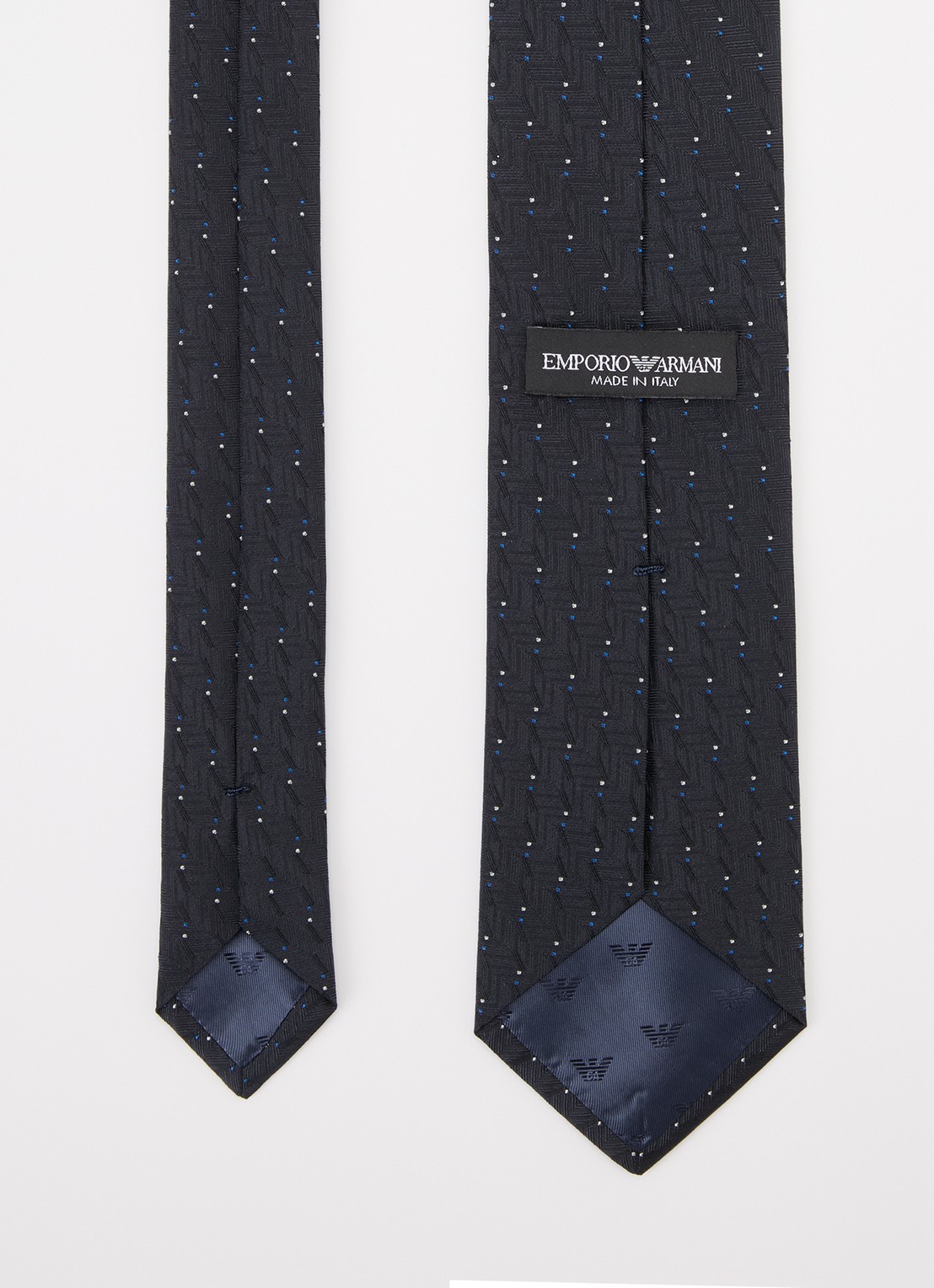 Armani Stropdas van zijde met stippenprint - detail 4 donkerblauw