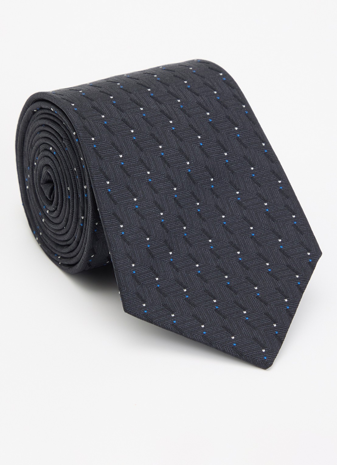 Armani Stropdas van zijde met stippenprint - voorkant donkerblauw