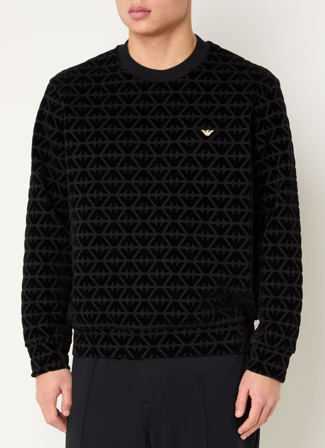 Armani Sweater met flock logoprint - detail 4 zwart