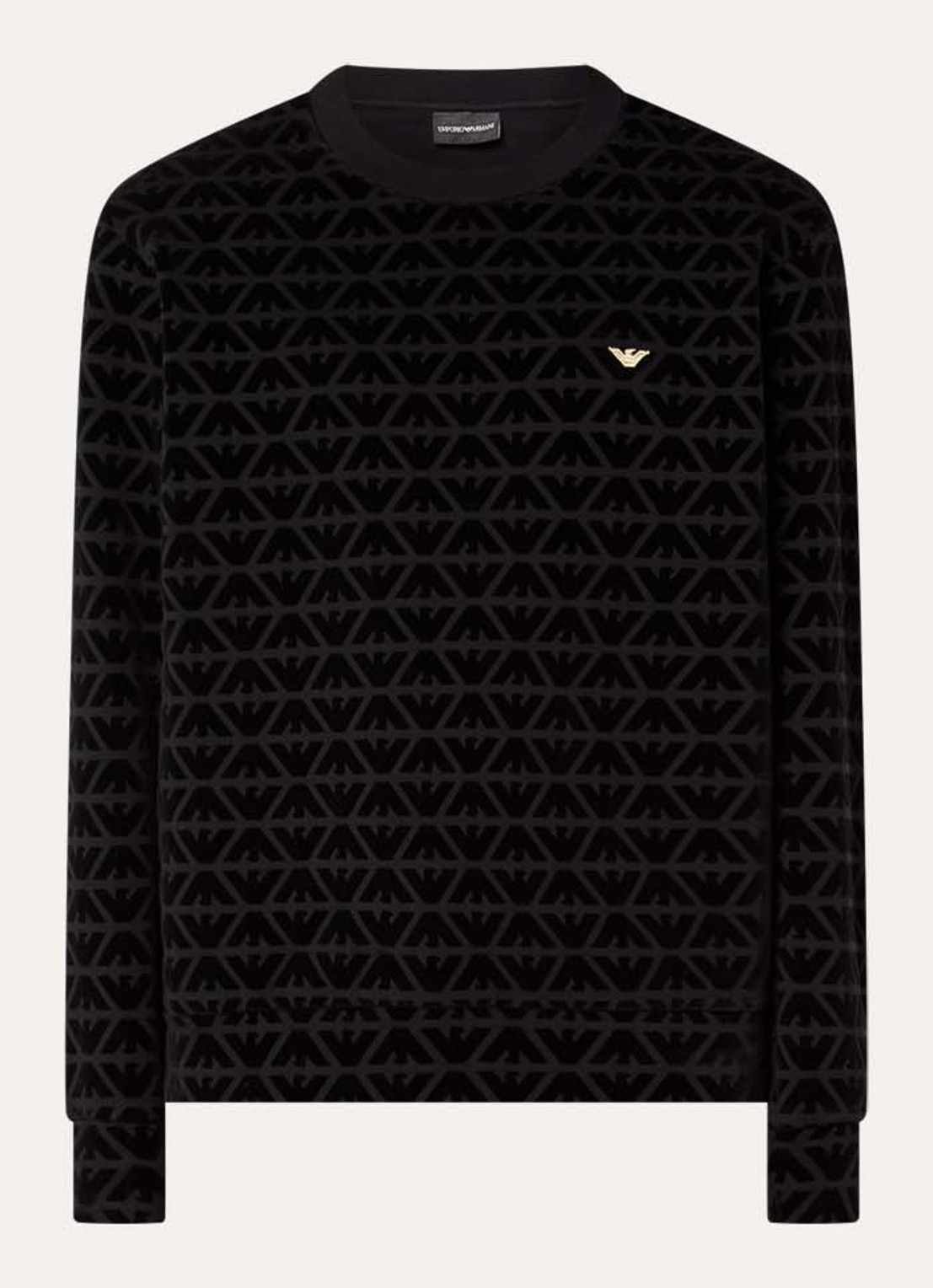 Armani Sweater met flock logoprint - voorkant 2 zwart