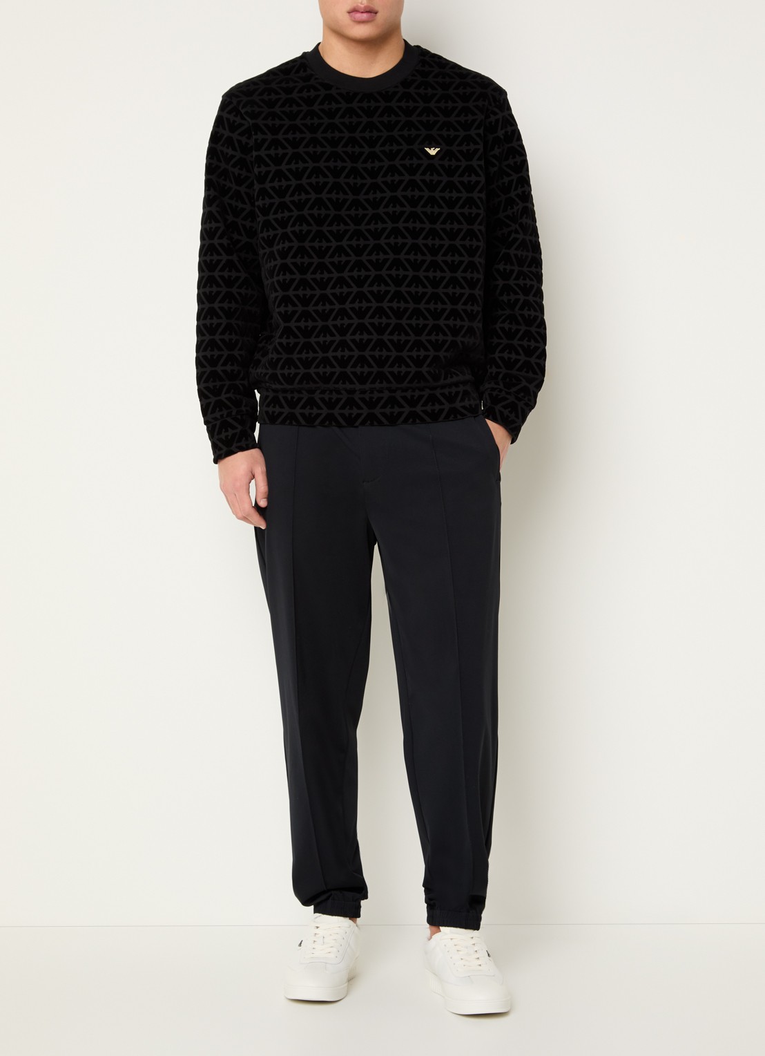 Armani Sweater met flock logoprint - voorkant 3 zwart