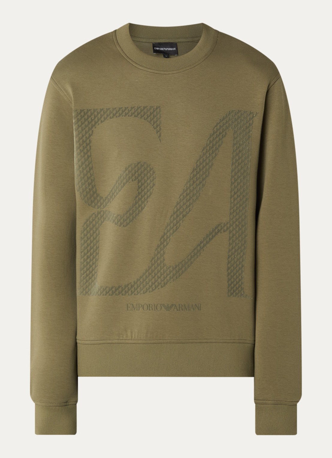 Armani Sweater met flock logoprint - voorkant 2 mosgroen