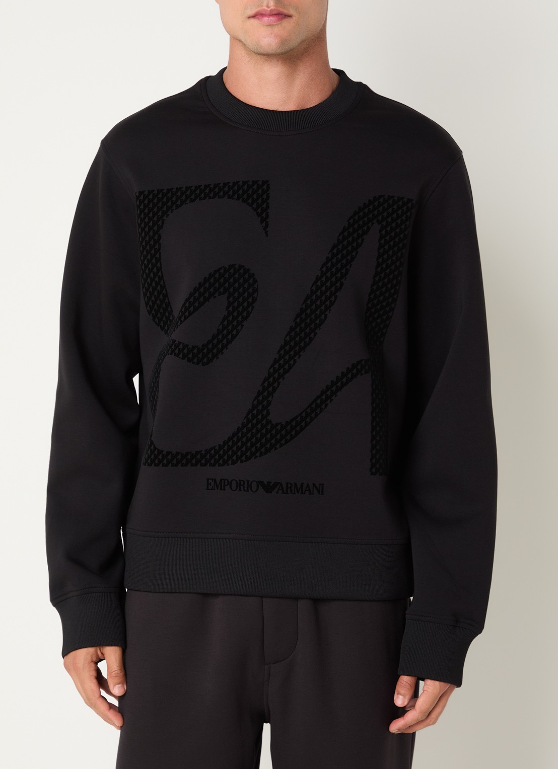 Armani Sweater met flock logoprint - detail 4 zwart