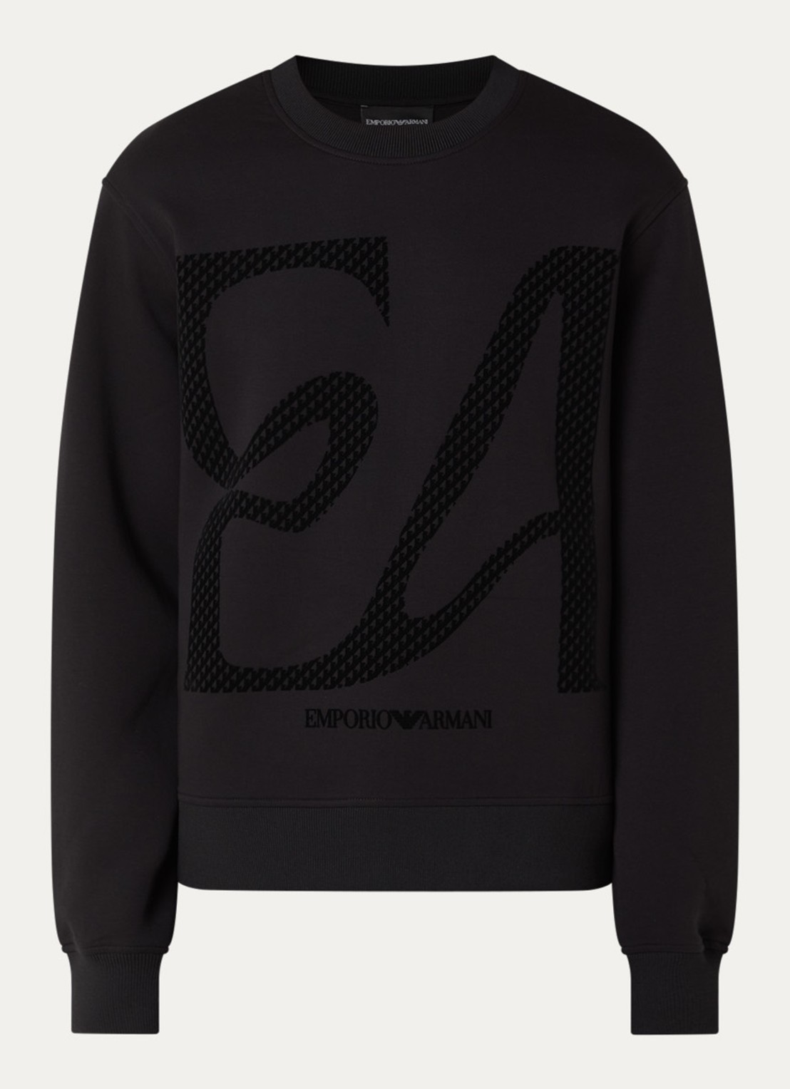 Armani Sweater met flock logoprint - voorkant 2 zwart