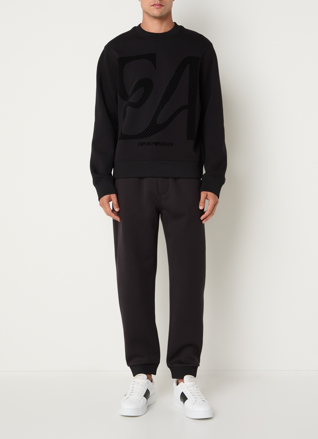 Armani Sweater met flock logoprint - voorkant 3 zwart