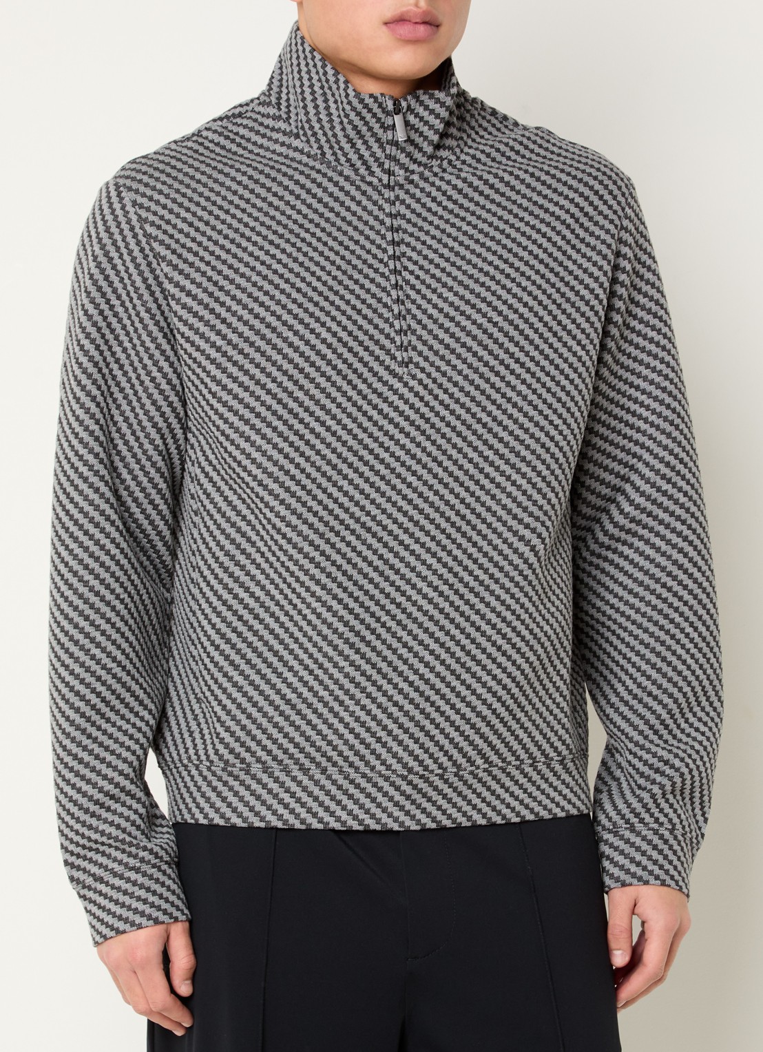 Armani Sweater met halve rits en structuur - detail 4 grijs