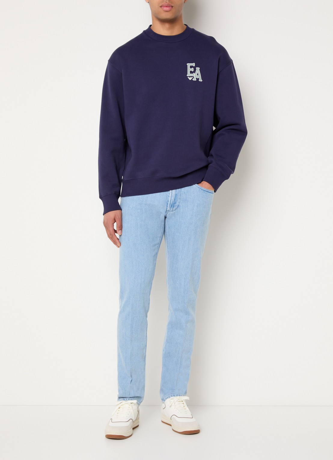 Armani Sweater met logo- en backprint - voorkant 4 donkerblauw