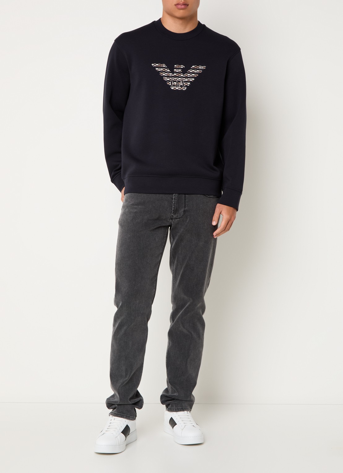 Armani Sweater met logoborduring - voorkant 3 donkerblauw