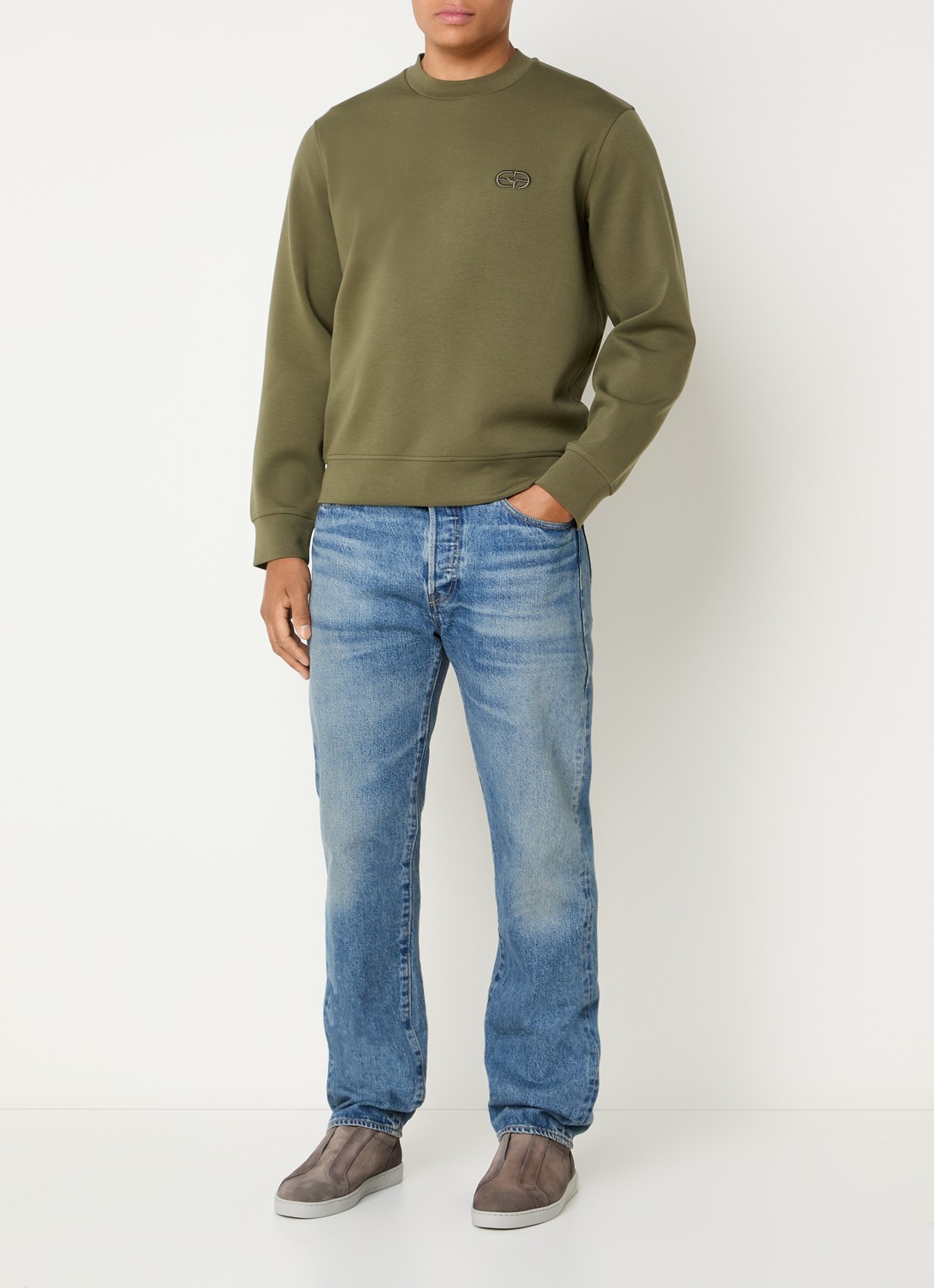 Armani Sweater met logoborduring - voorkant 2 mosgroen
