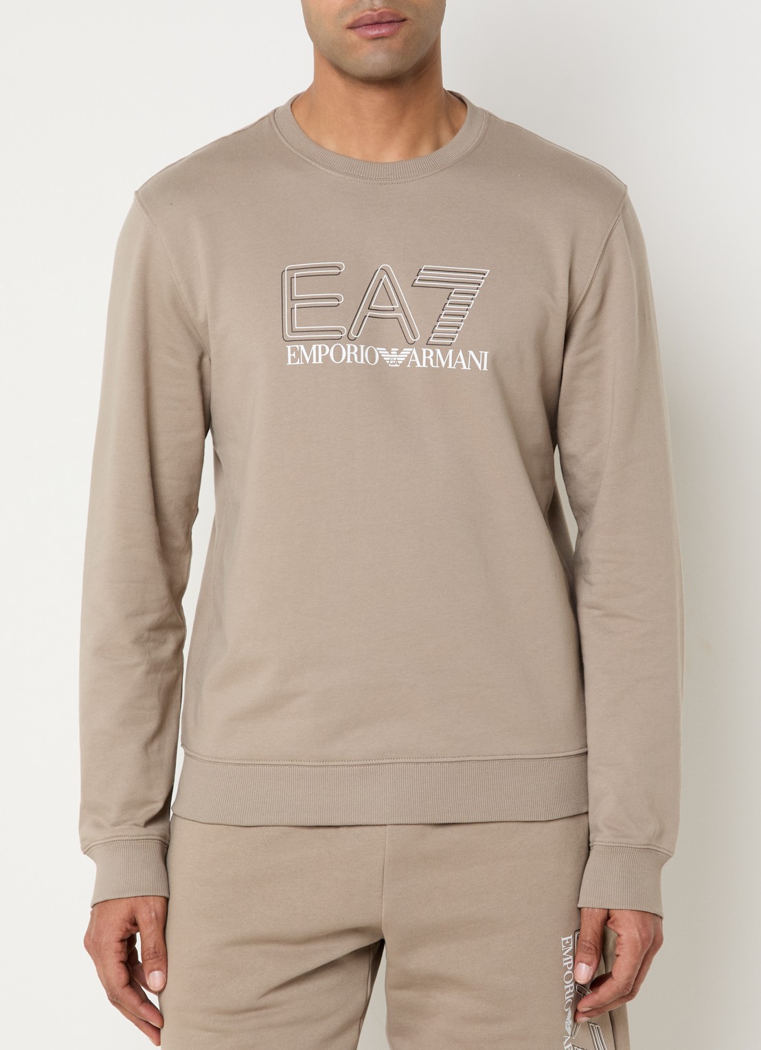 Armani Sweater met logoprint - detail donkerbeige