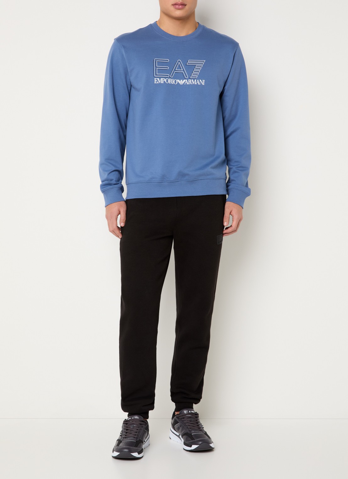 Armani Sweater met logoprint - voorkant 2 staalblauw