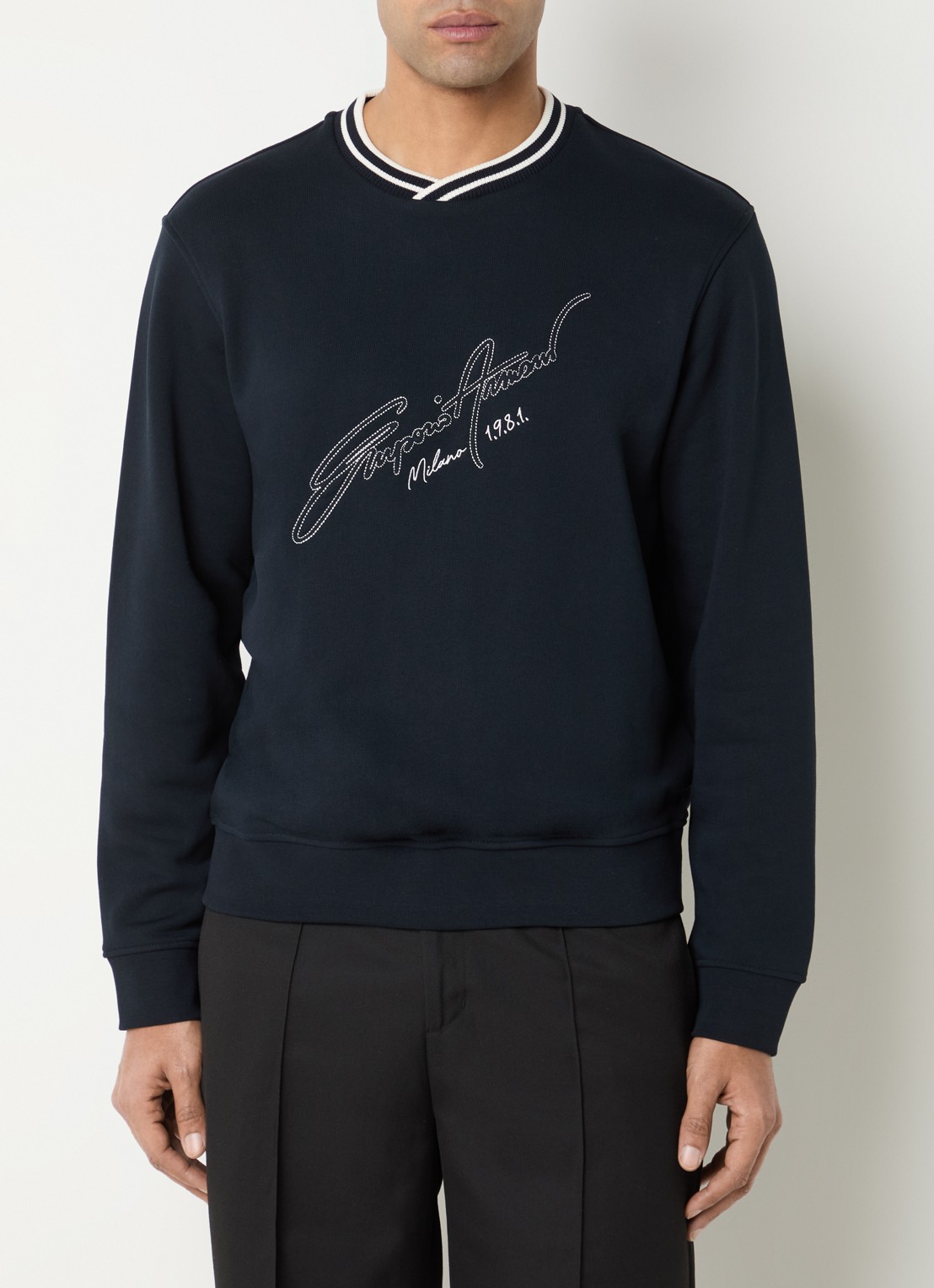 Armani Sweater met logoprint - detail 3 donkerblauw