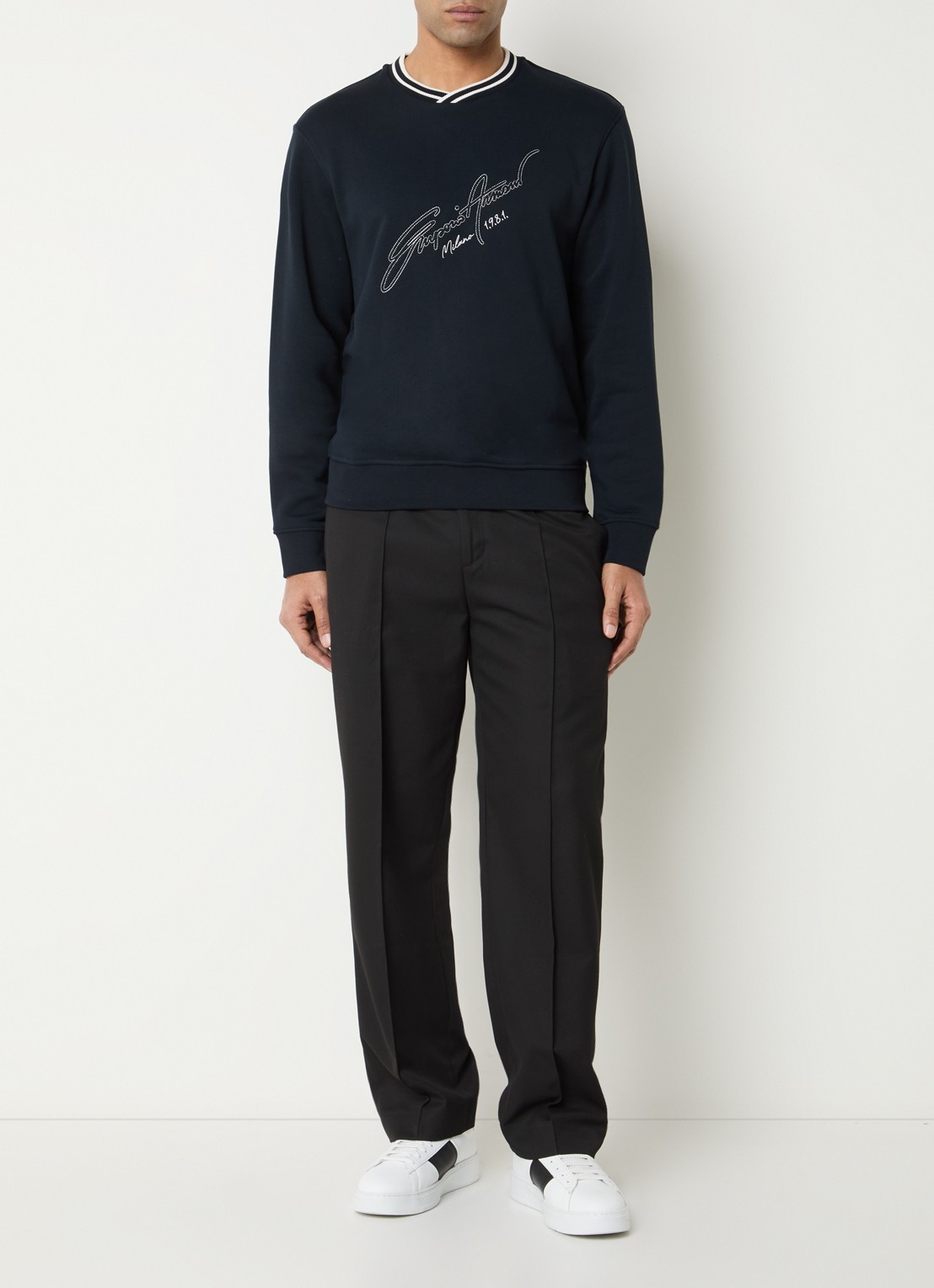 Armani Sweater met logoprint - voorkant 2 donkerblauw