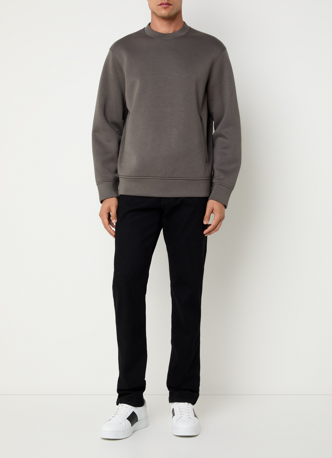 Armani Sweater met ritszakken - voorkant 2 donkergrijs