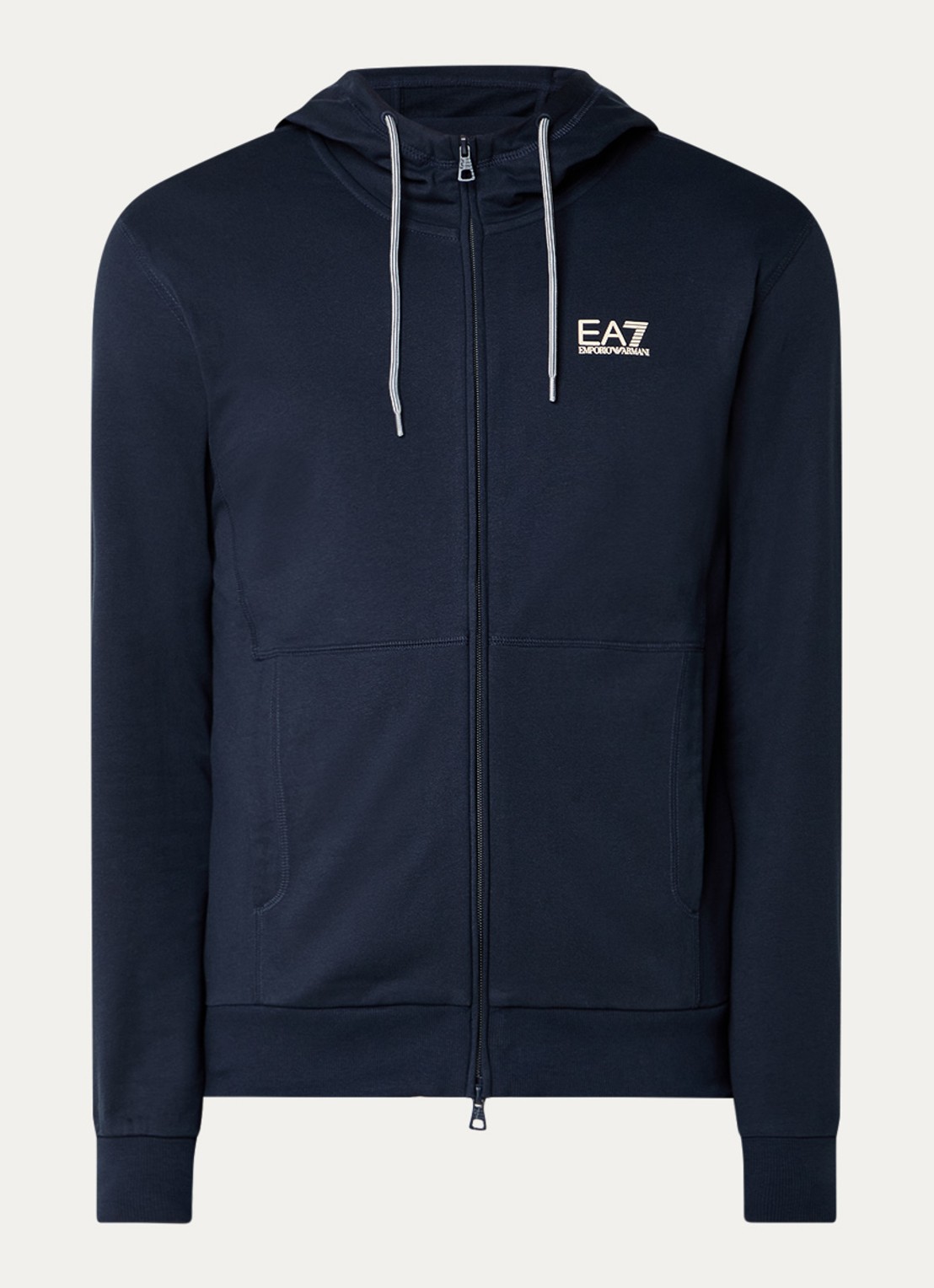 Armani Sweatvest met logo en capuchon - voorkant donkerblauw