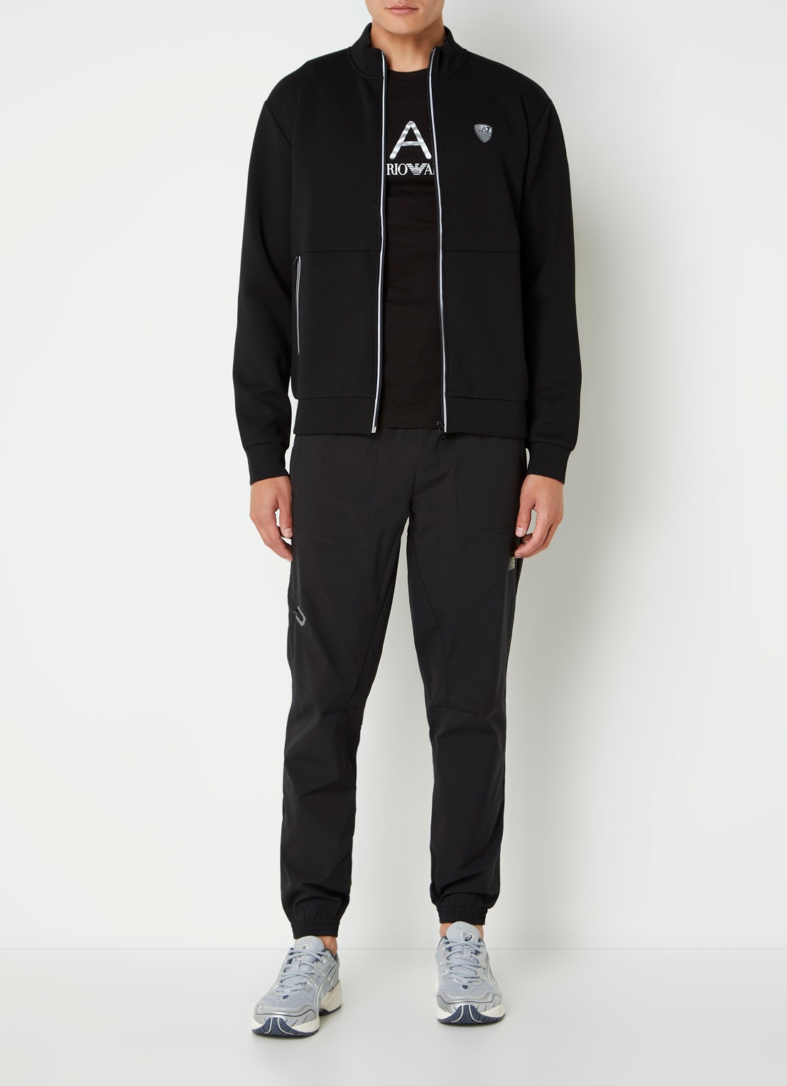 Armani Sweatvest met logo en ritszakken  - voorkant 3 zwart