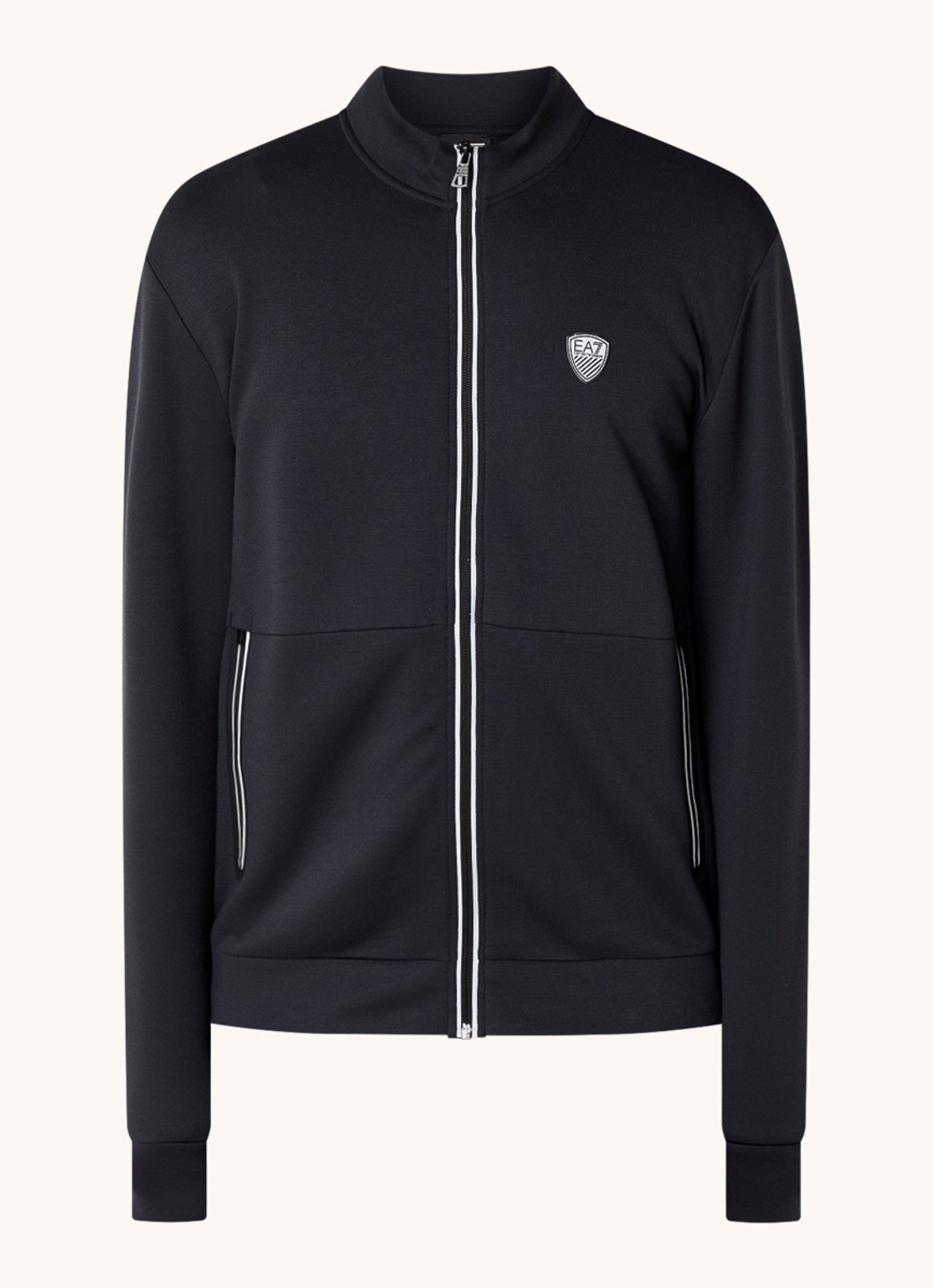 Armani Sweatvest met logo en ritszakken  - voorkant donkerblauw