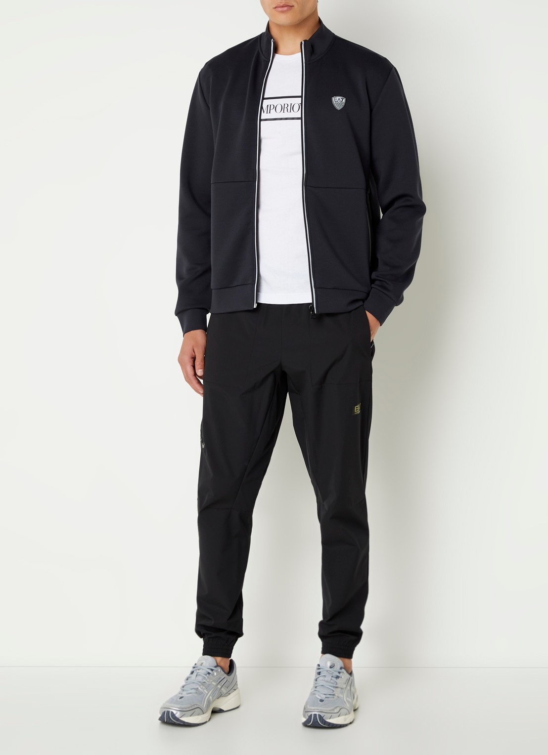 Armani Sweatvest met logo en ritszakken  - voorkant 2 donkerblauw