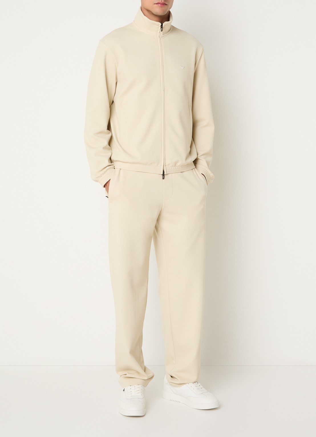 Armani Sweatvest met logo en ritszakken - voorkant 4 ivoor