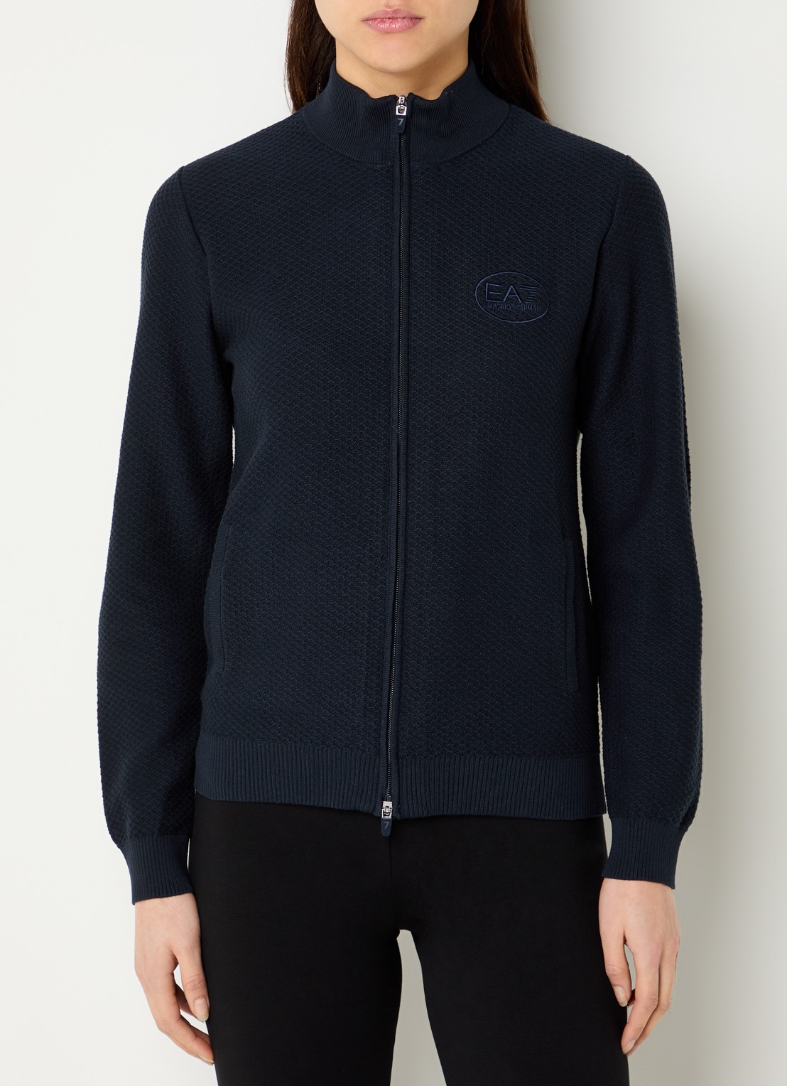 Armani Sweatvest met logo en structuur - detail 3 donkerblauw