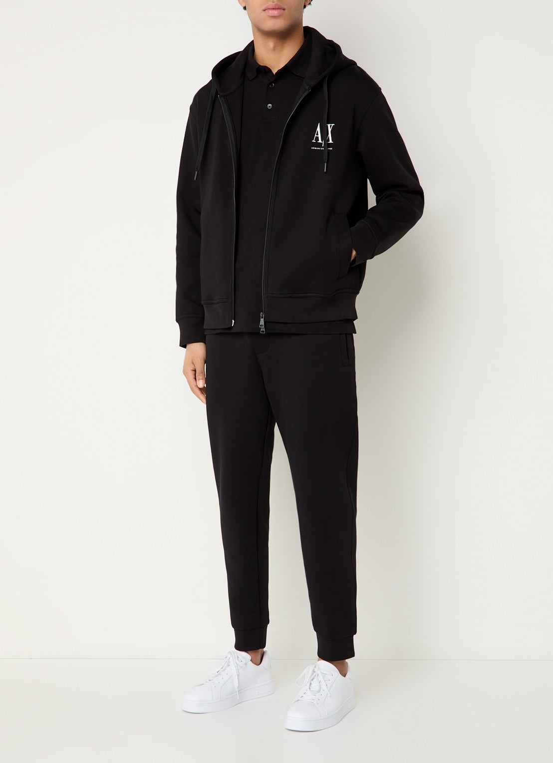 Armani Sweatvest met logoborduring en capuchon - voorkant 5 zwart
