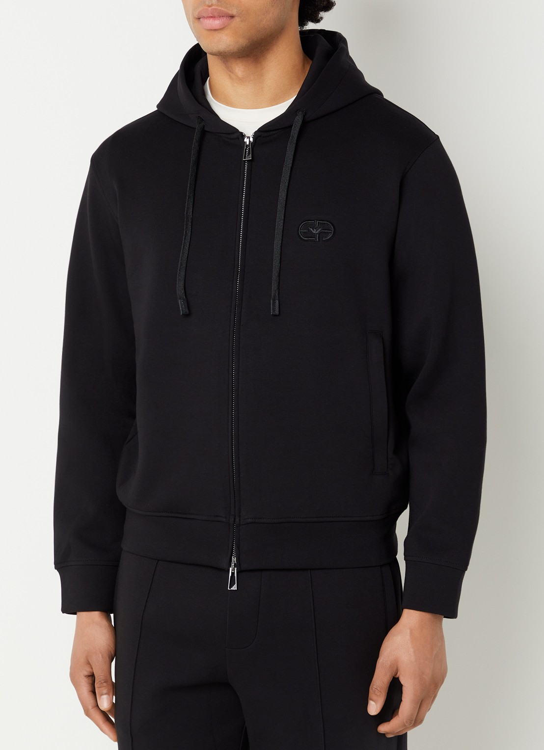 Armani Sweatvest met logoborduring en ritszakken - detail zwart