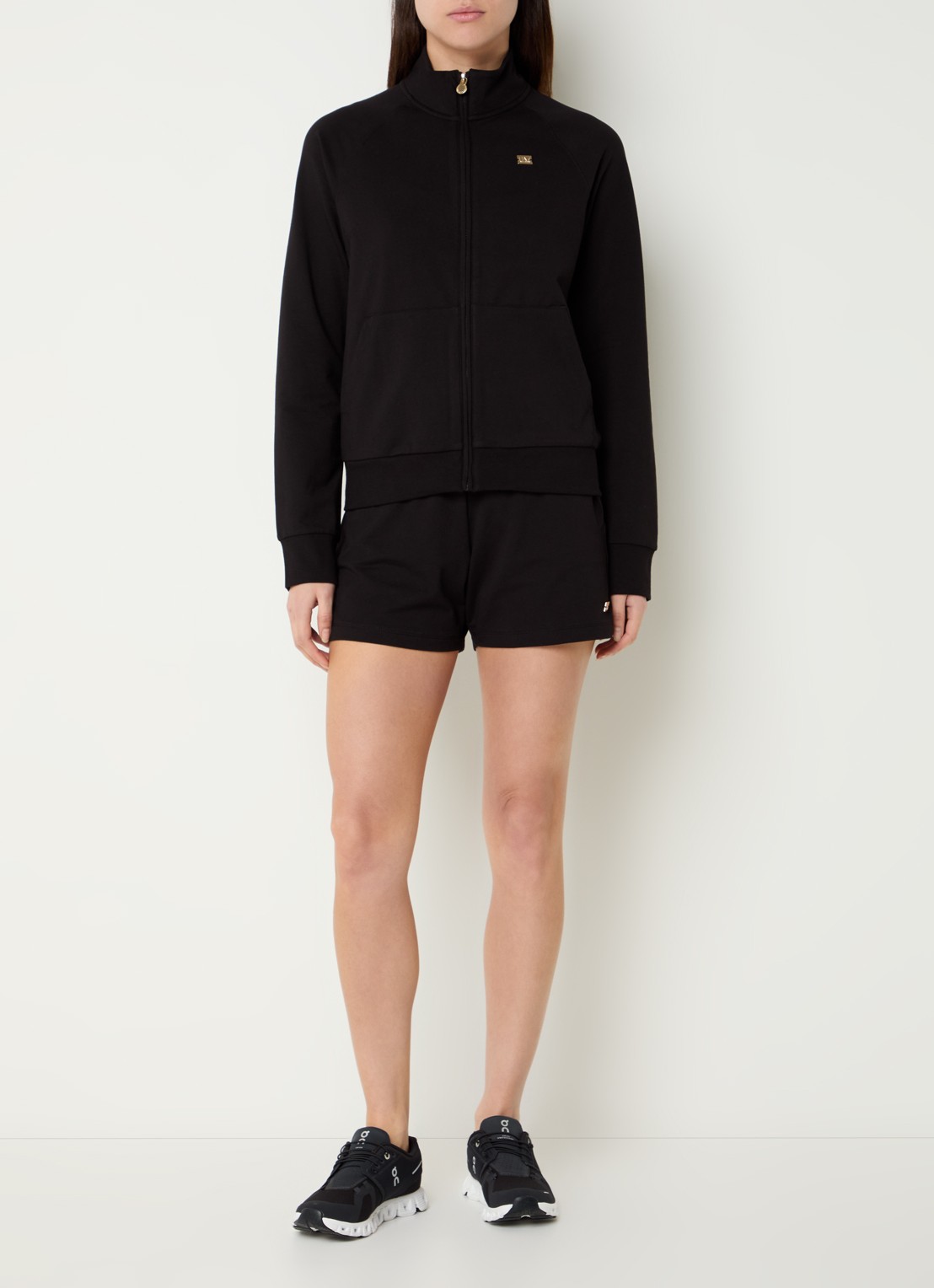 Armani Sweatvest met opstaande kraag en logo - voorkant 2 zwart