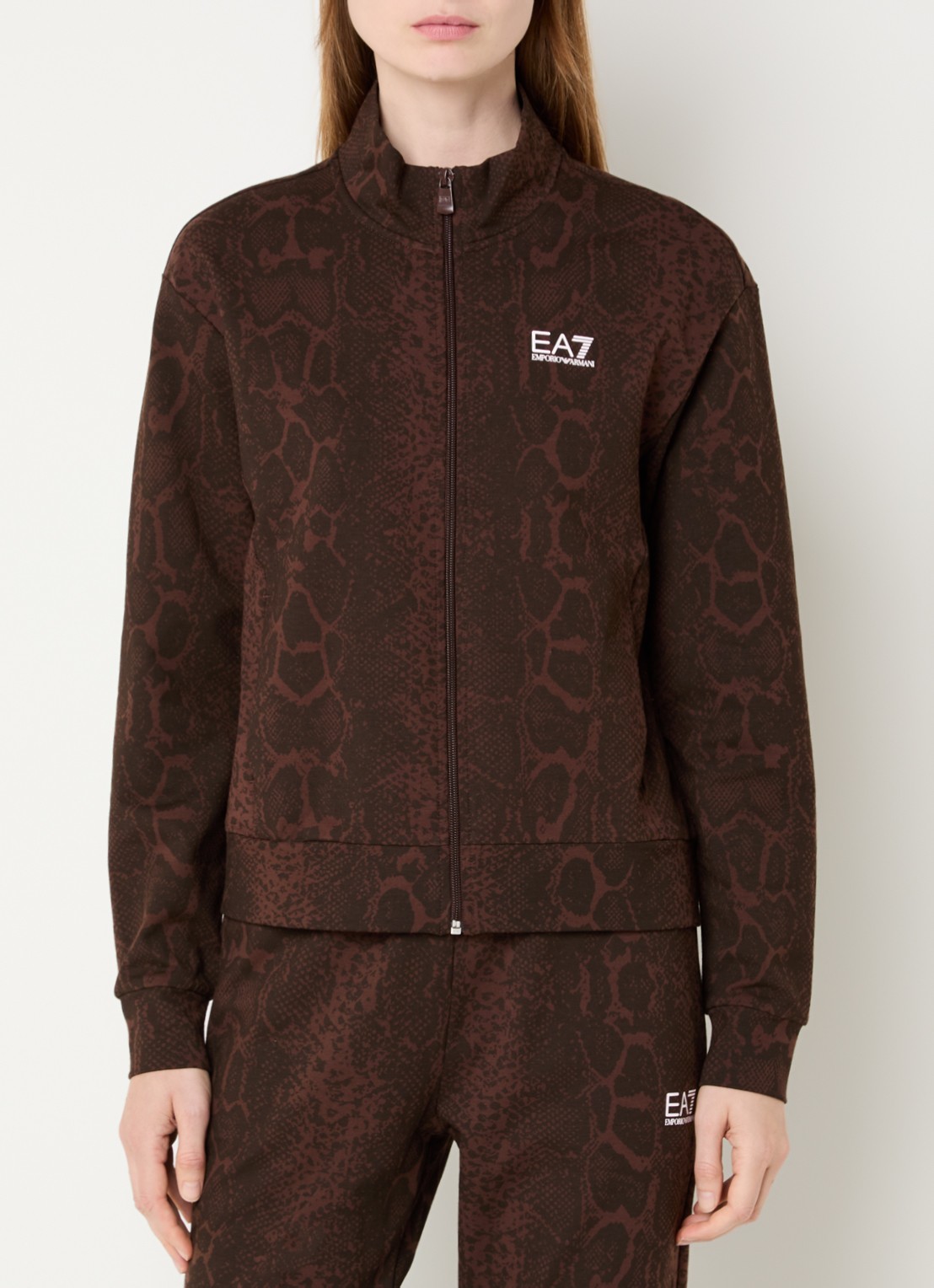 Armani Sweatvest met slangenprint en steekzakken - detail 4 bruin