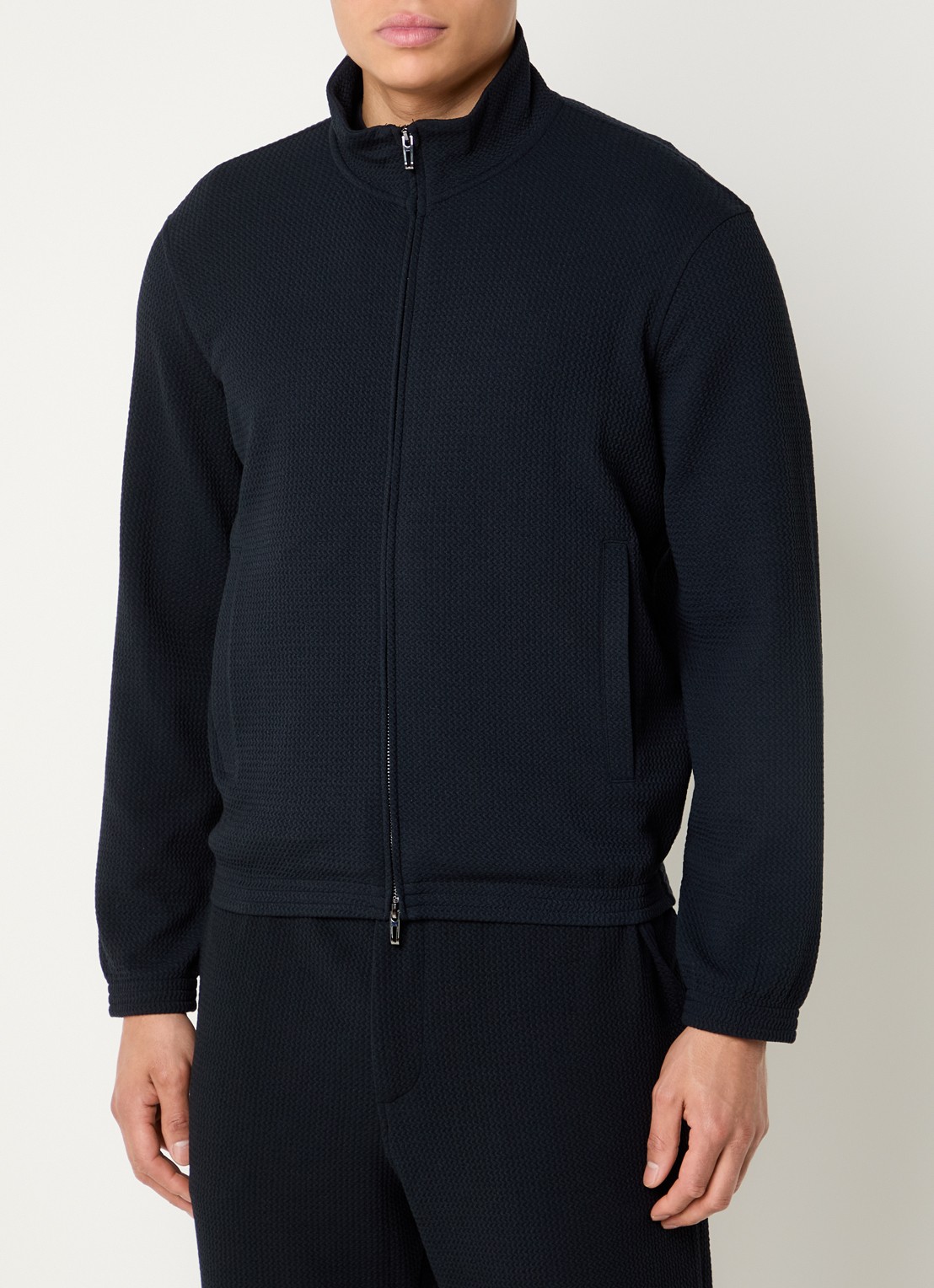 Armani Sweatvest met steekzakken en structuur - detail donkerblauw