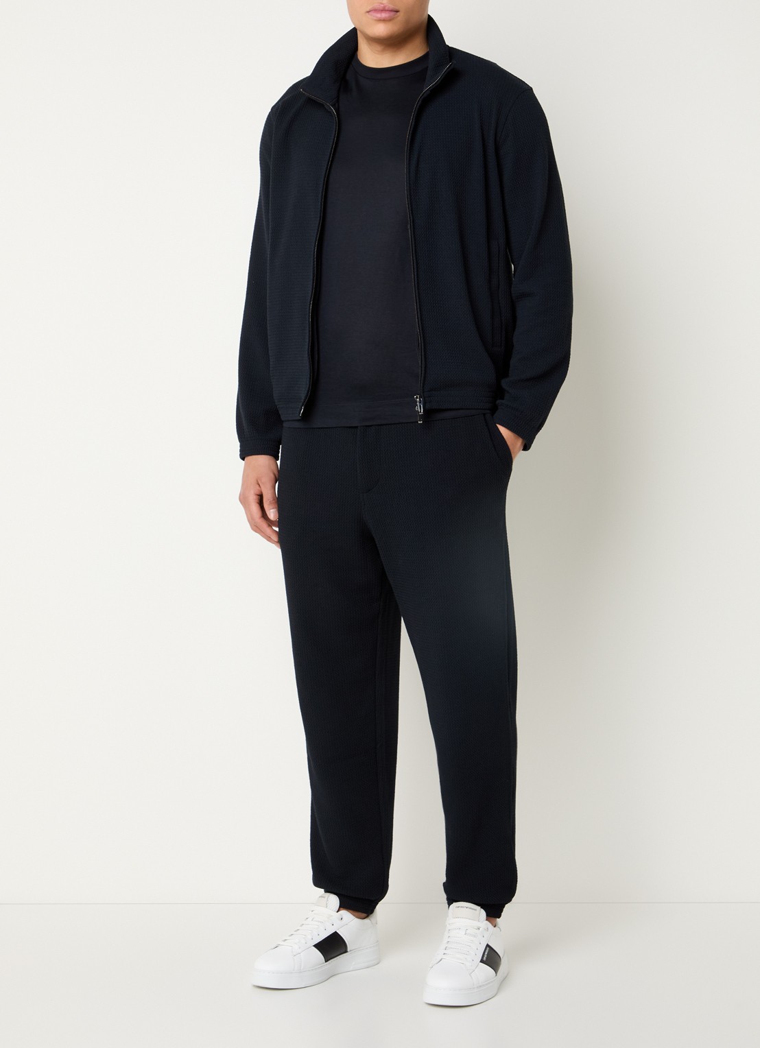 Armani Sweatvest met steekzakken en structuur - voorkant 3 donkerblauw