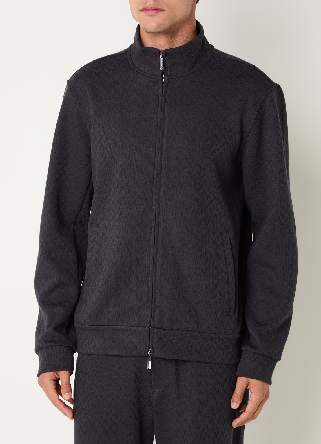 Armani Sweatvest met structuur en steekzakken - detail donkerblauw