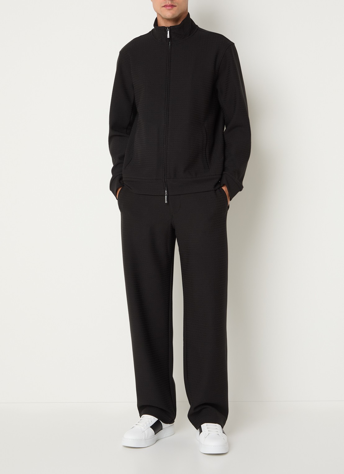 Armani Sweatvest met structuur en steekzakken - voorkant 4 zwart