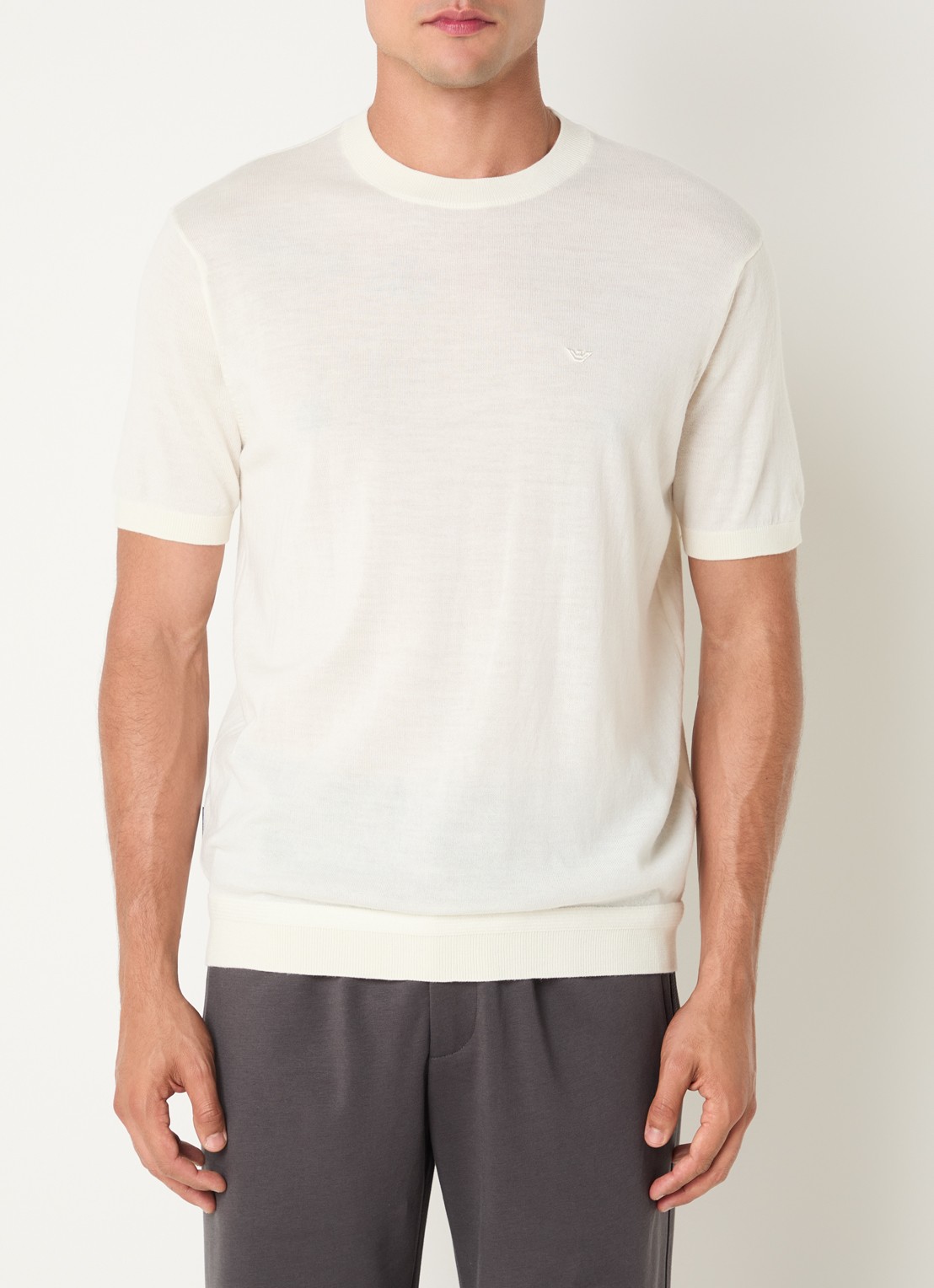 Armani T-shirt in wolblend met logo - detail 4 ivoor