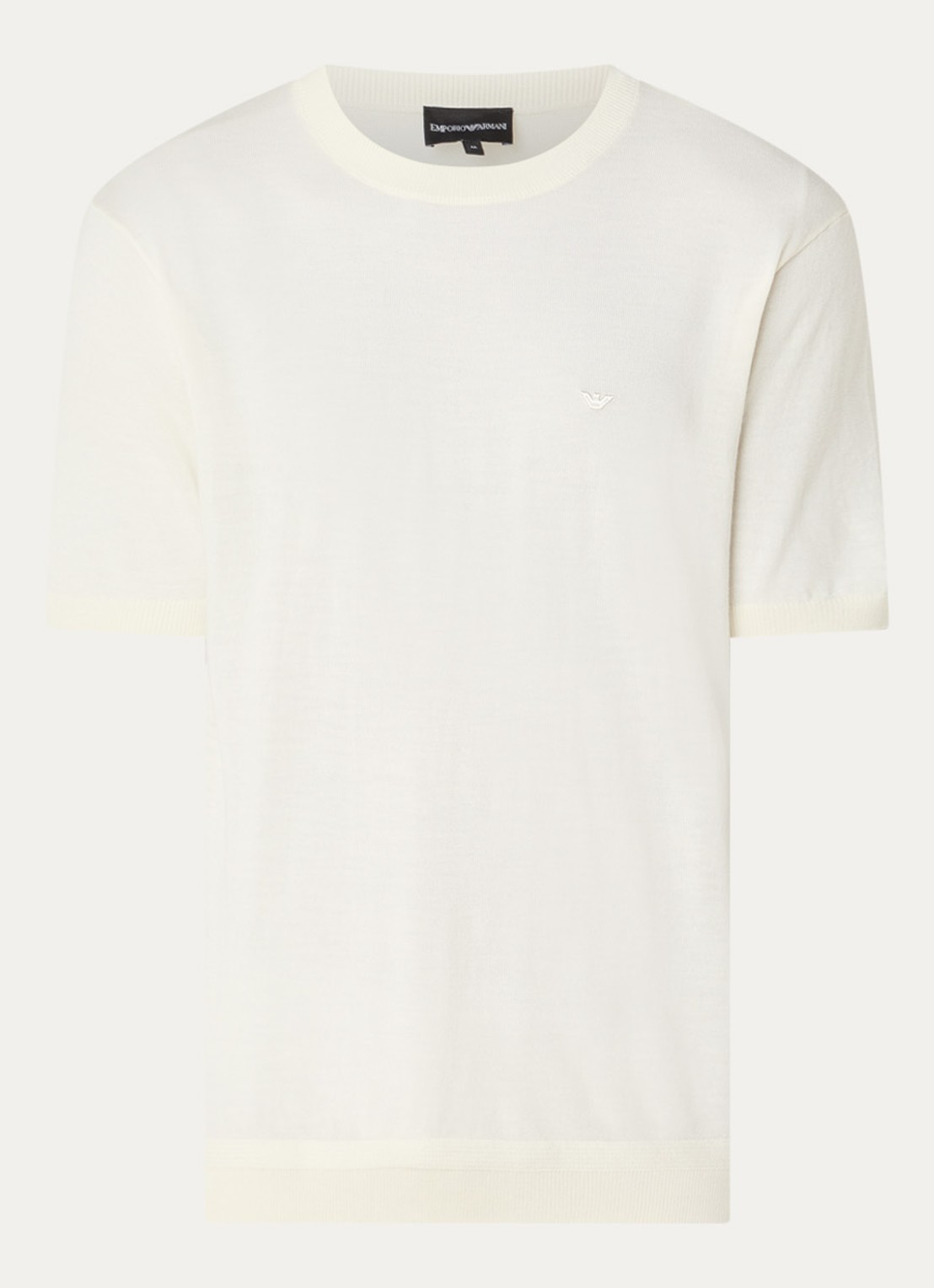 Armani T-shirt in wolblend met logo - voorkant 2 ivoor