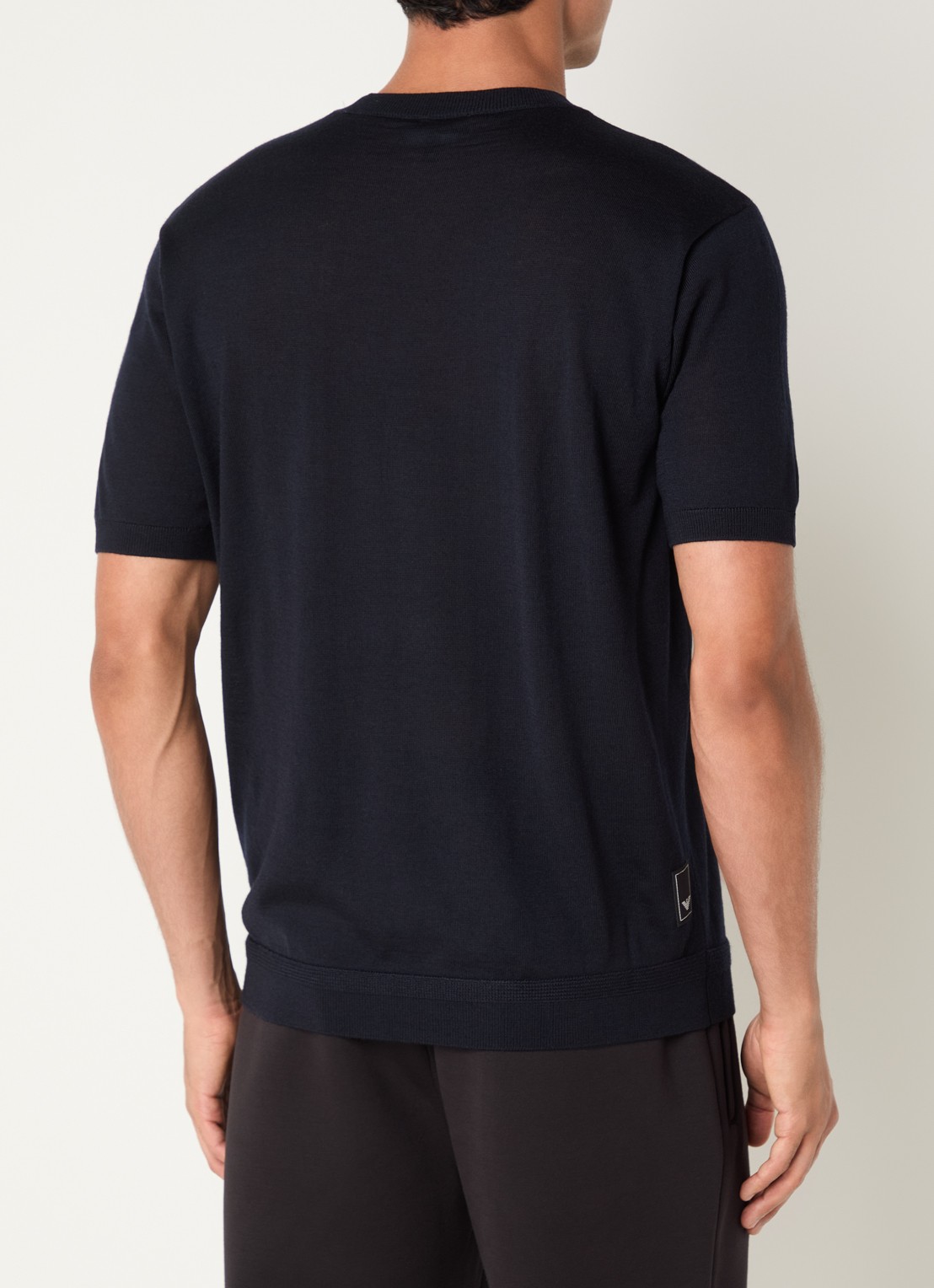 Armani T-shirt in wolblend met logo - achterkant 4 donkerblauw