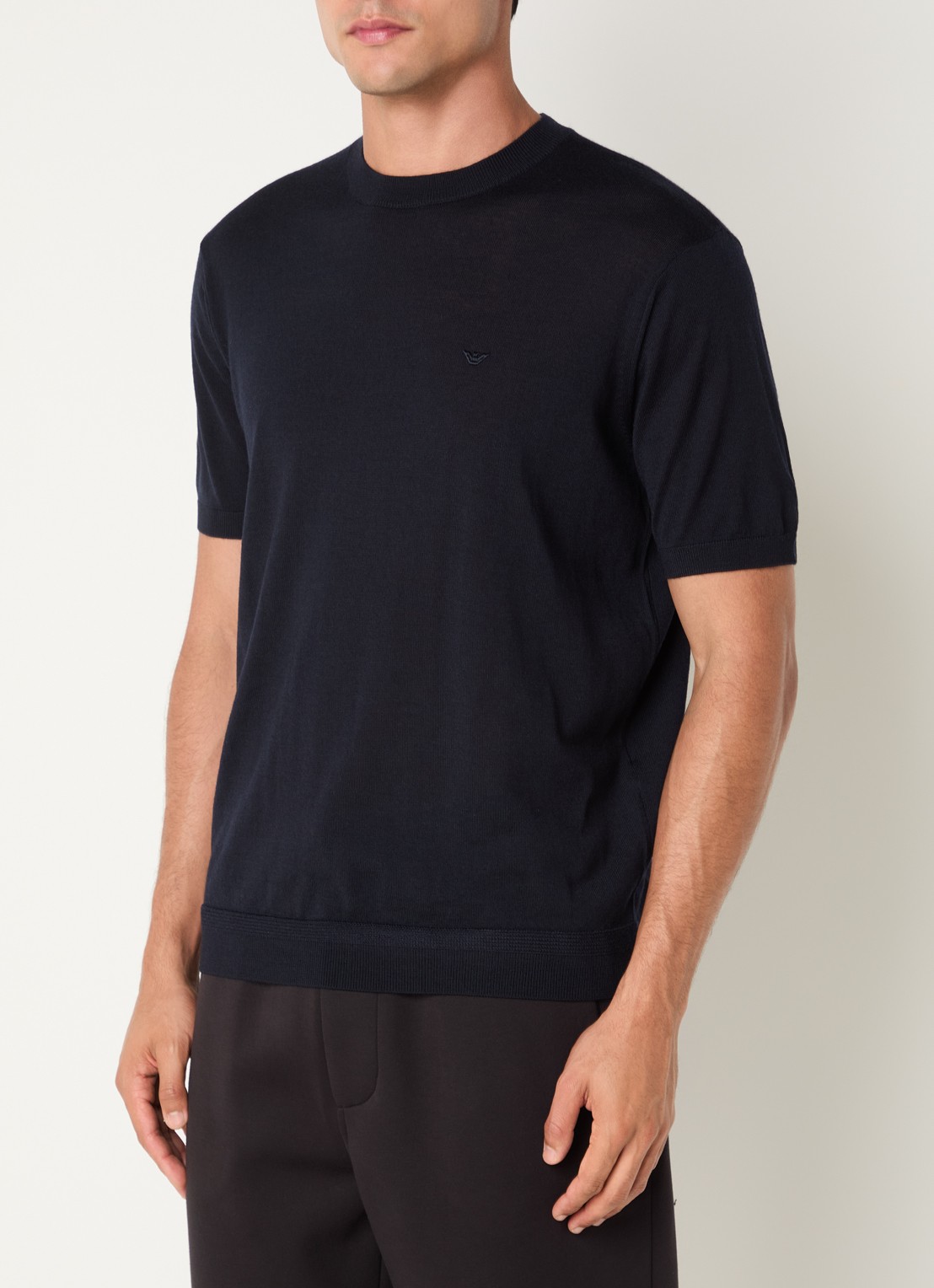 Armani T-shirt in wolblend met logo - detail 3 donkerblauw