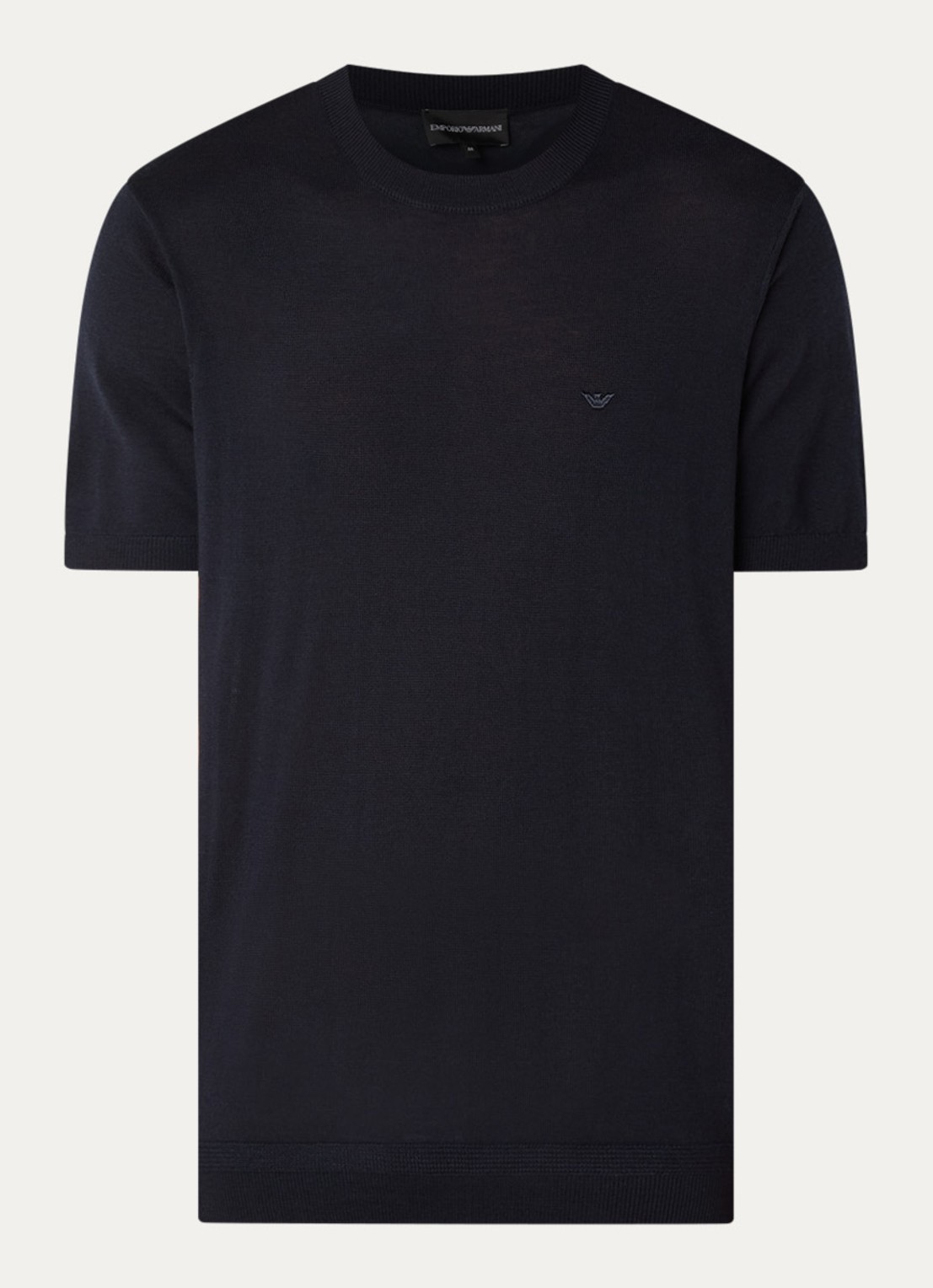 Armani T-shirt in wolblend met logo - voorkant donkerblauw