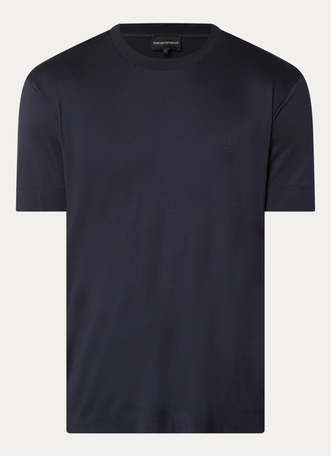 Armani T-shirt in zijdeblend met logoborduring - voorkant 3 donkerblauw